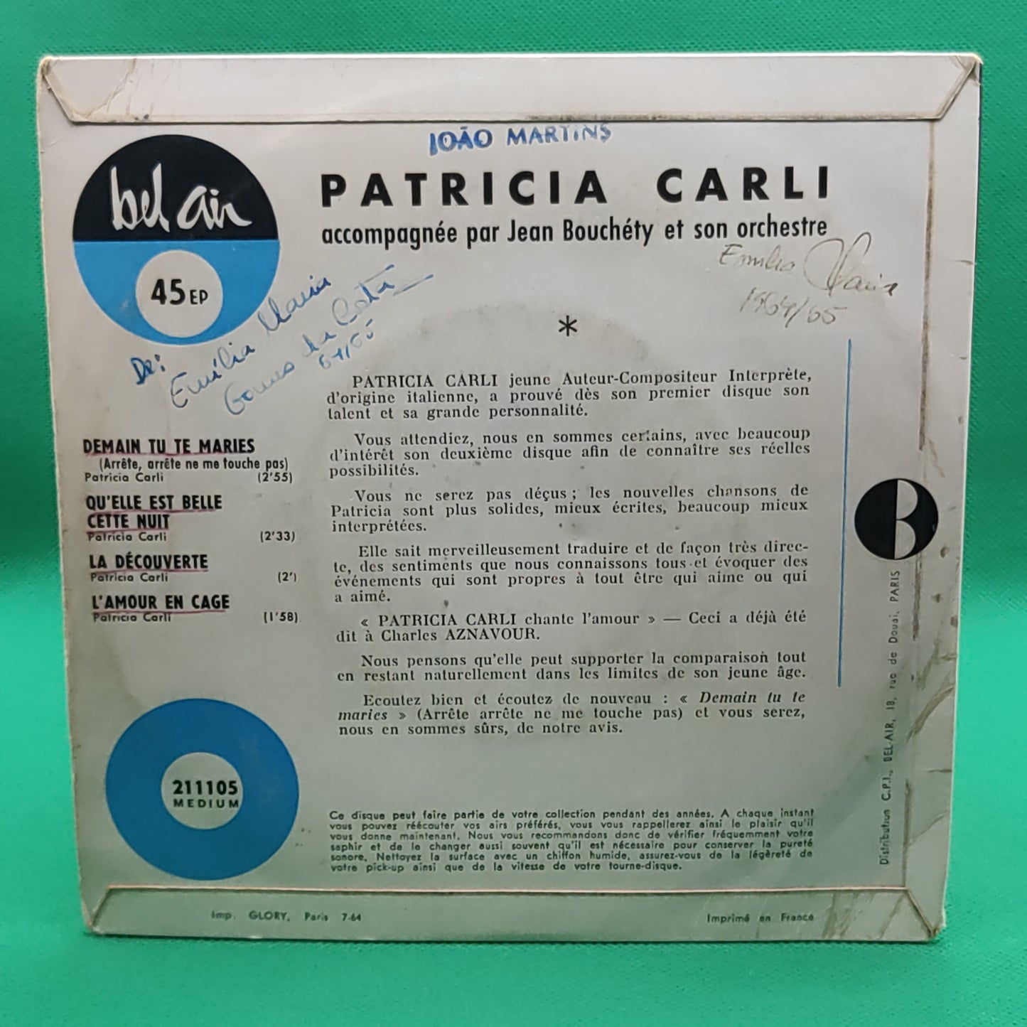 Patricia Carli Accompagnée Par Jean Bouchéty Et Son Orchestre – Demain Tu Te Maries (Arrête, Arrête, Ne Me Touche Pas)