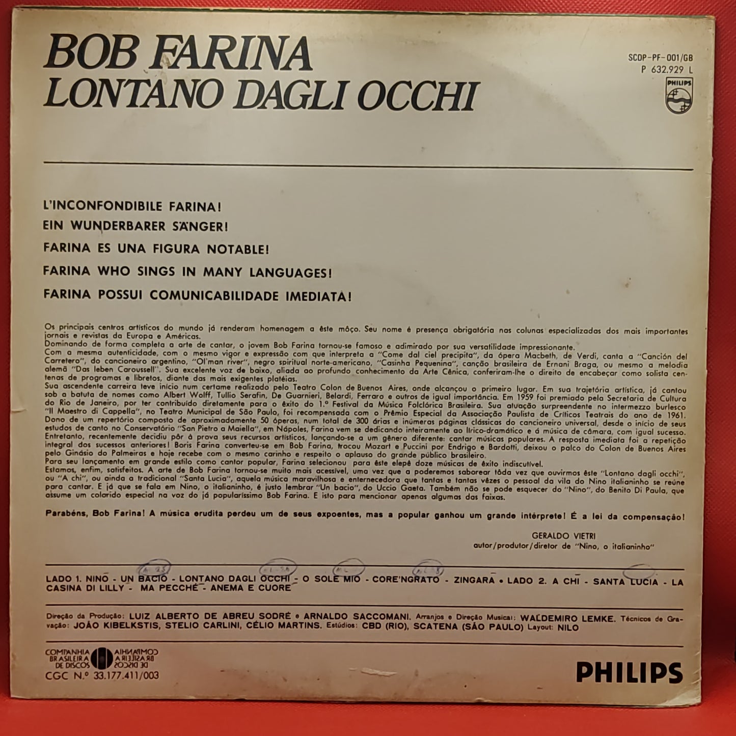 BOB FARINA - LONTANO DAGLI OCCHI