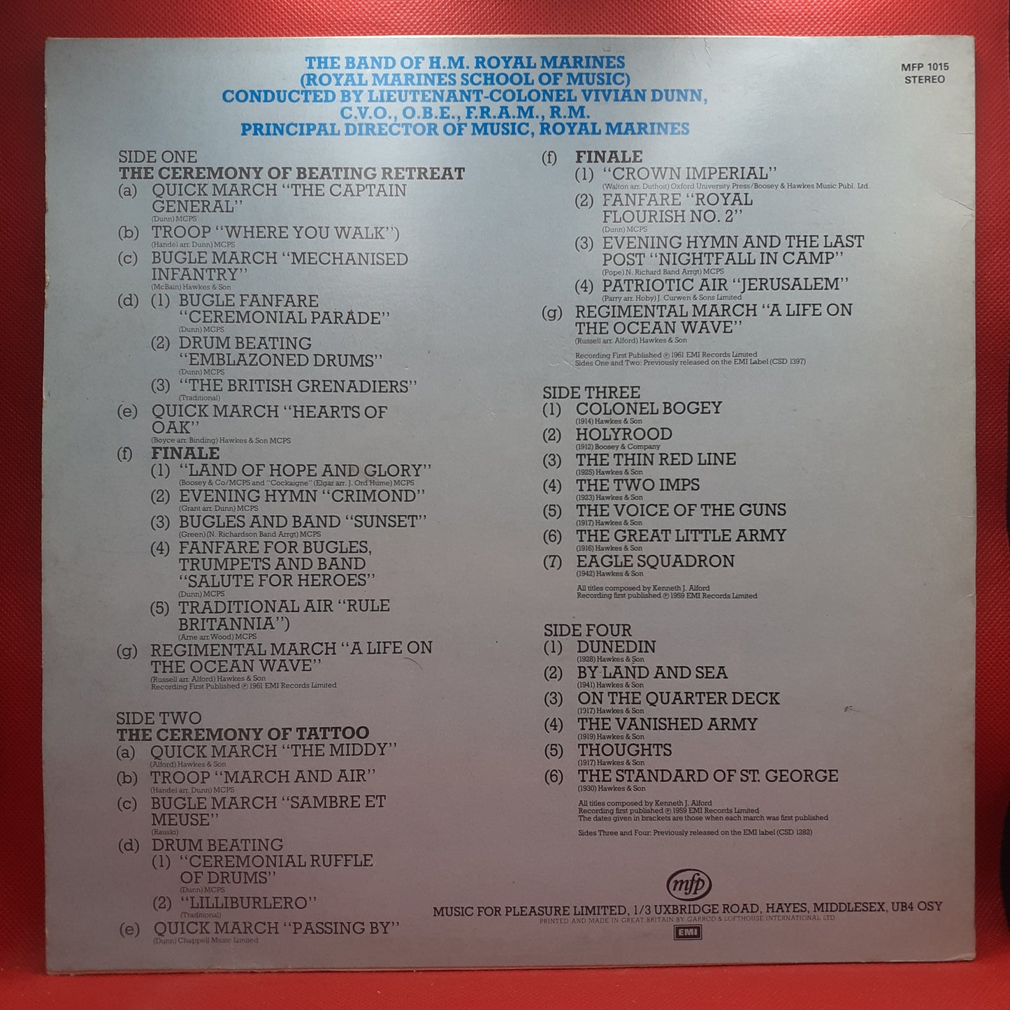 The Band Of H.M. Royal Marines (Royal Marines School Of Music) Conducted By Lieutenant-Colonel F. Vivian Dunn, C.V.O., O.B.E., F.R.A.M., R.M.* – On Parade With The Band Of H.M. Royal Marines