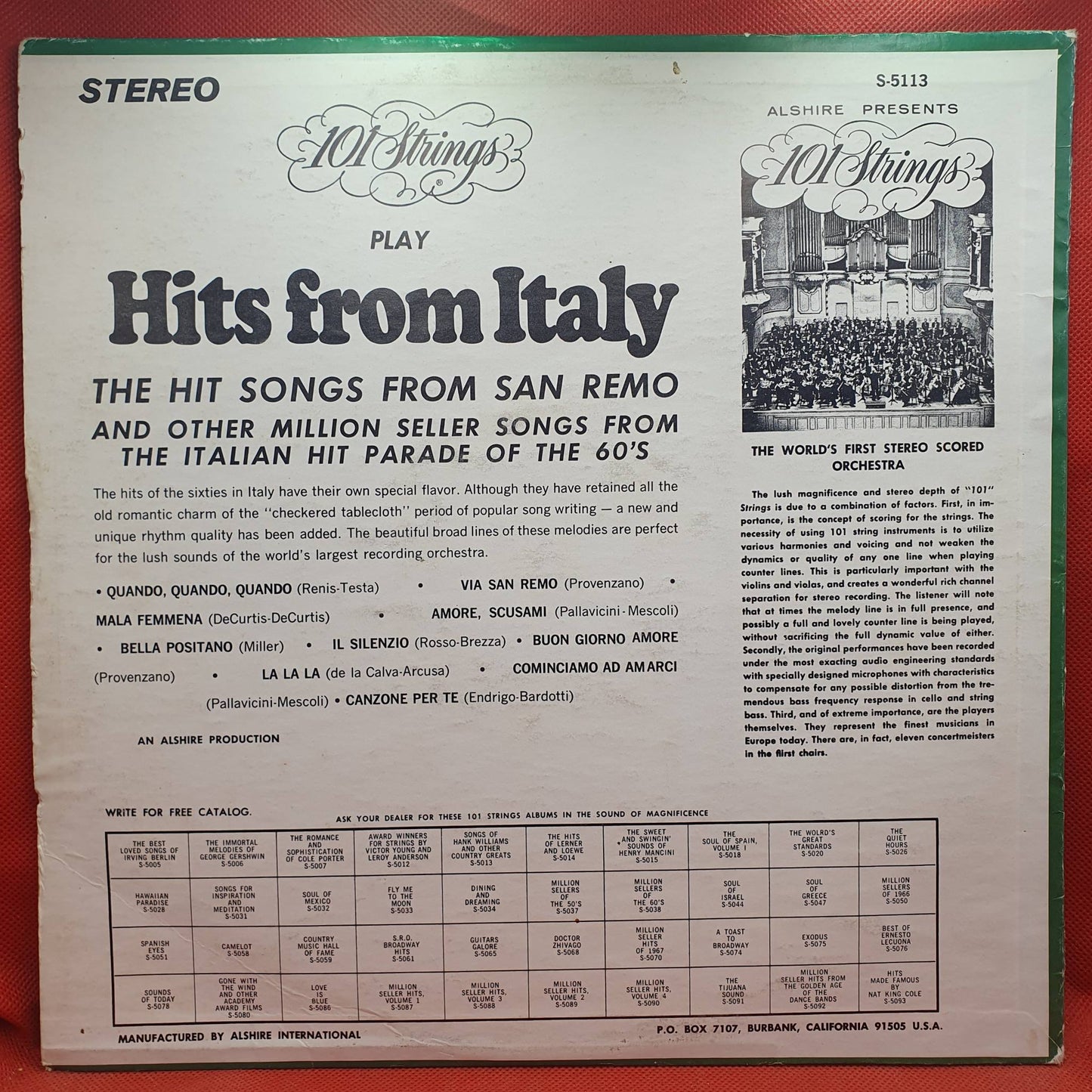 101 Strings – Million Seller Hits From Italy - Vinyl Store Online