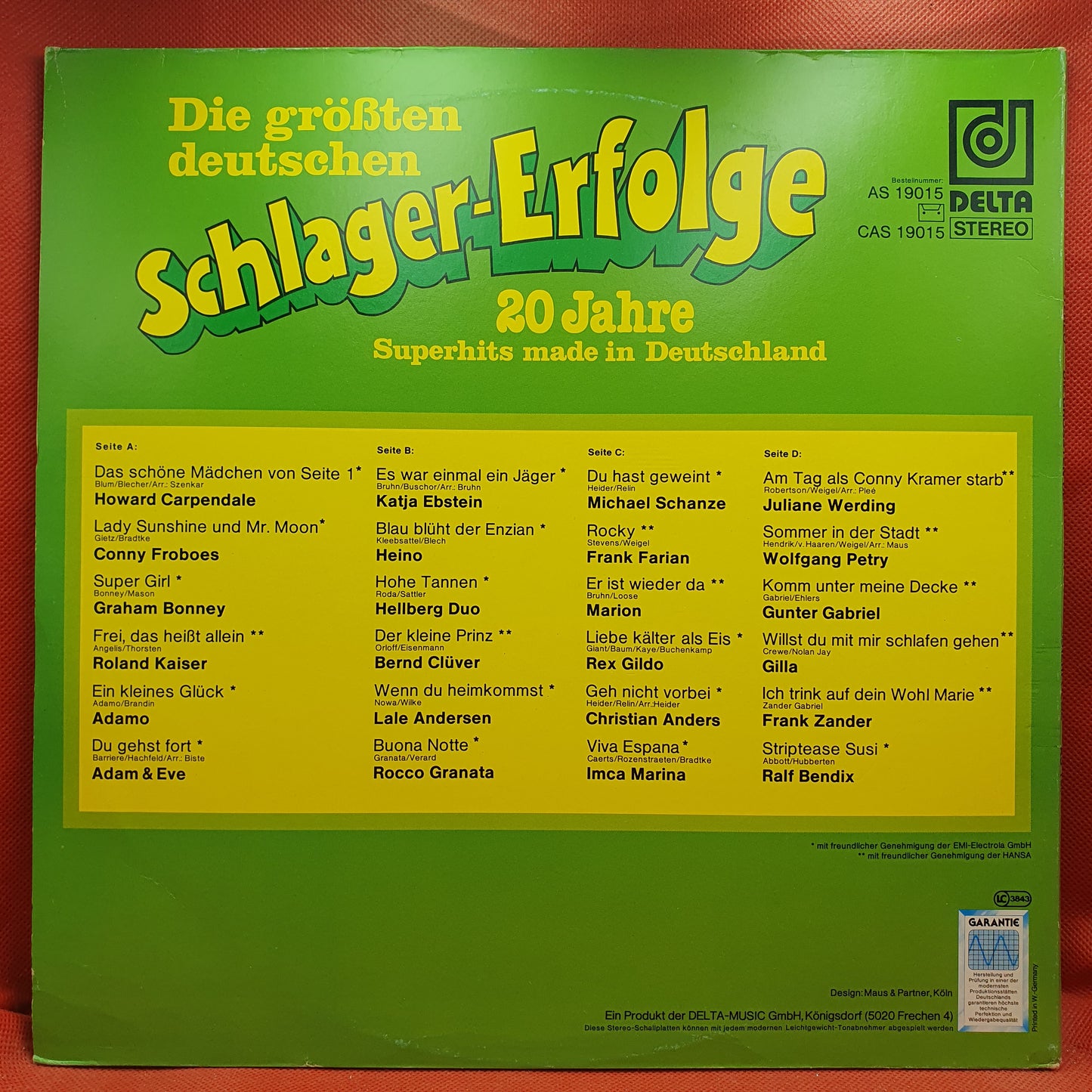 Various – Die Größten Deutschen Schlager-Erfolge - 20 Jahre