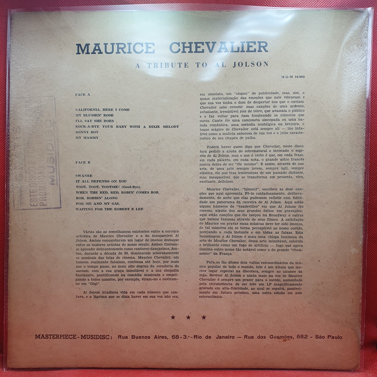 Maurice Chevalier – A Tribute To Al Jolson