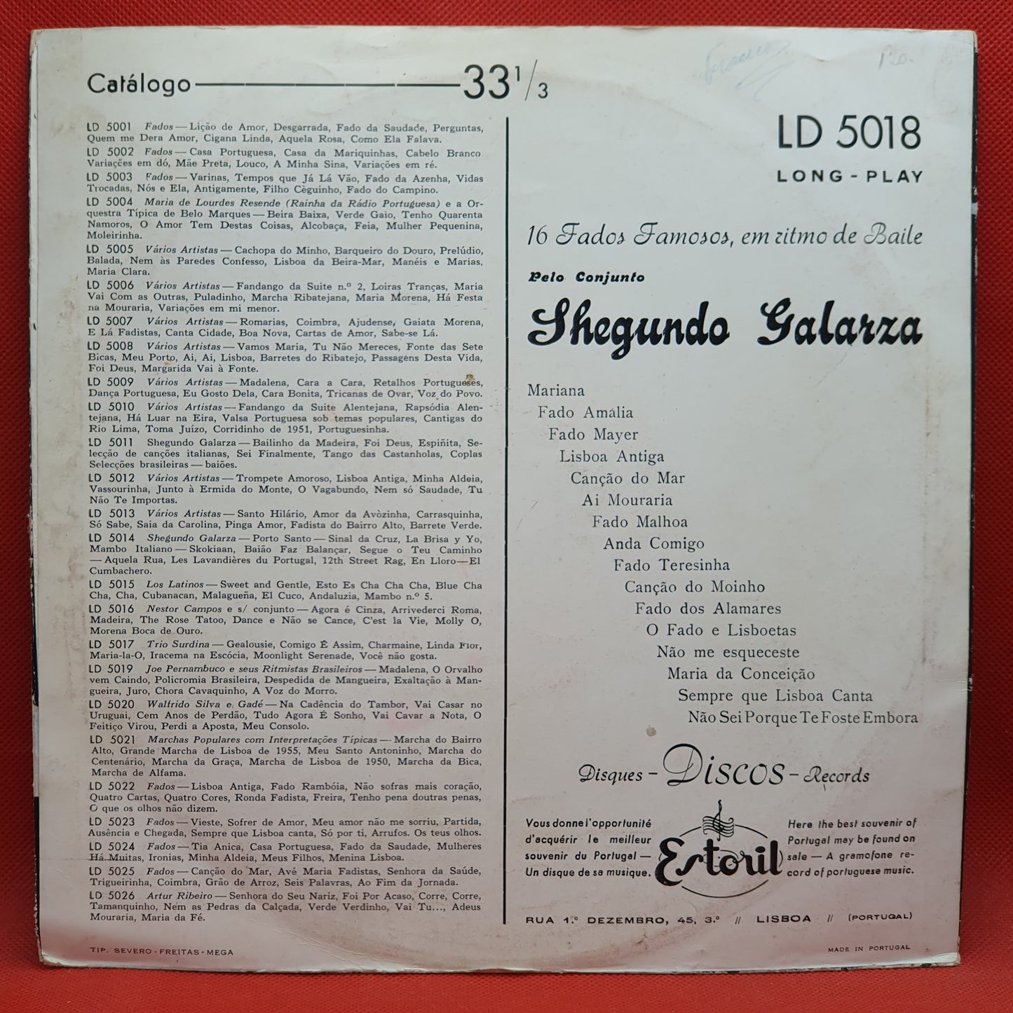 Shegundo Galarza – Canções De Amor - 16 Fados Famosos