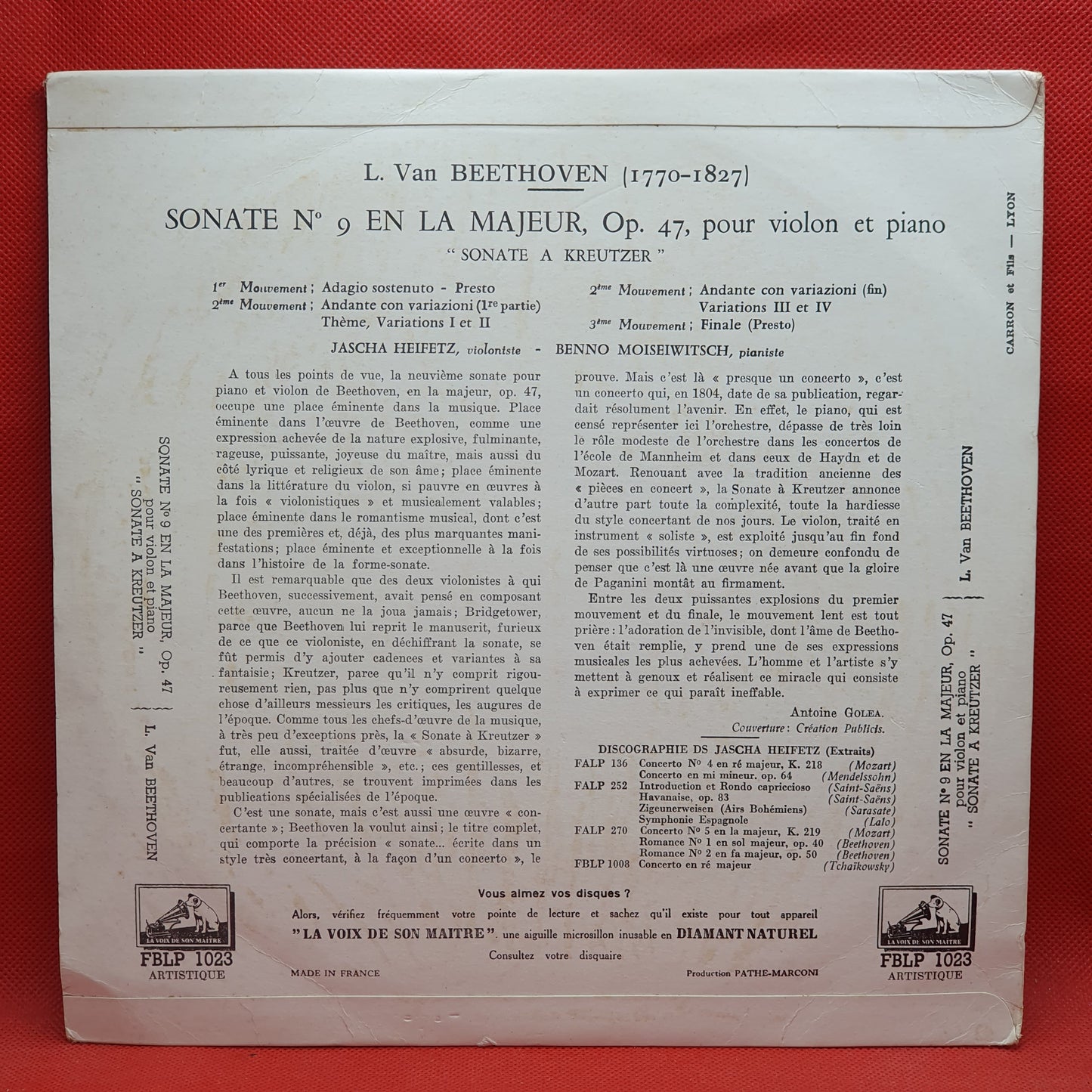 Beethoven - Jascha Heifetz, Benno Moiseiwitsch – Sonate A Kreutzer