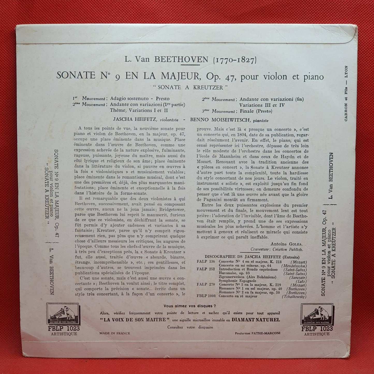 Beethoven - Jascha Heifetz, Benno Moiseiwitsch – Sonate A Kreutzer