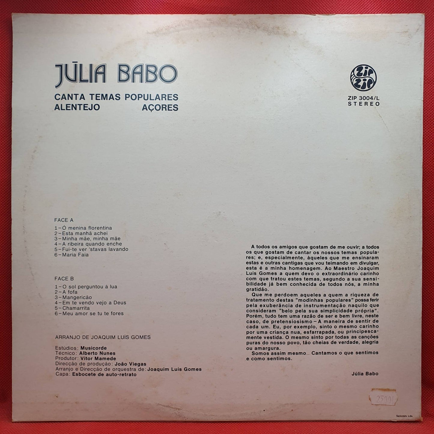 Júlia Babo – Canta Temas Populares Alentejo Açores