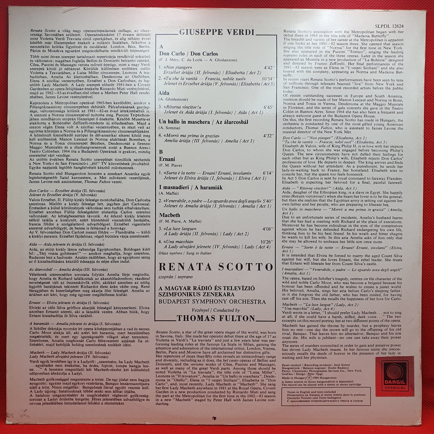 Renata Scotto, Budapest Symphony Orchestra, Thomas Fulton – Verdi Arias