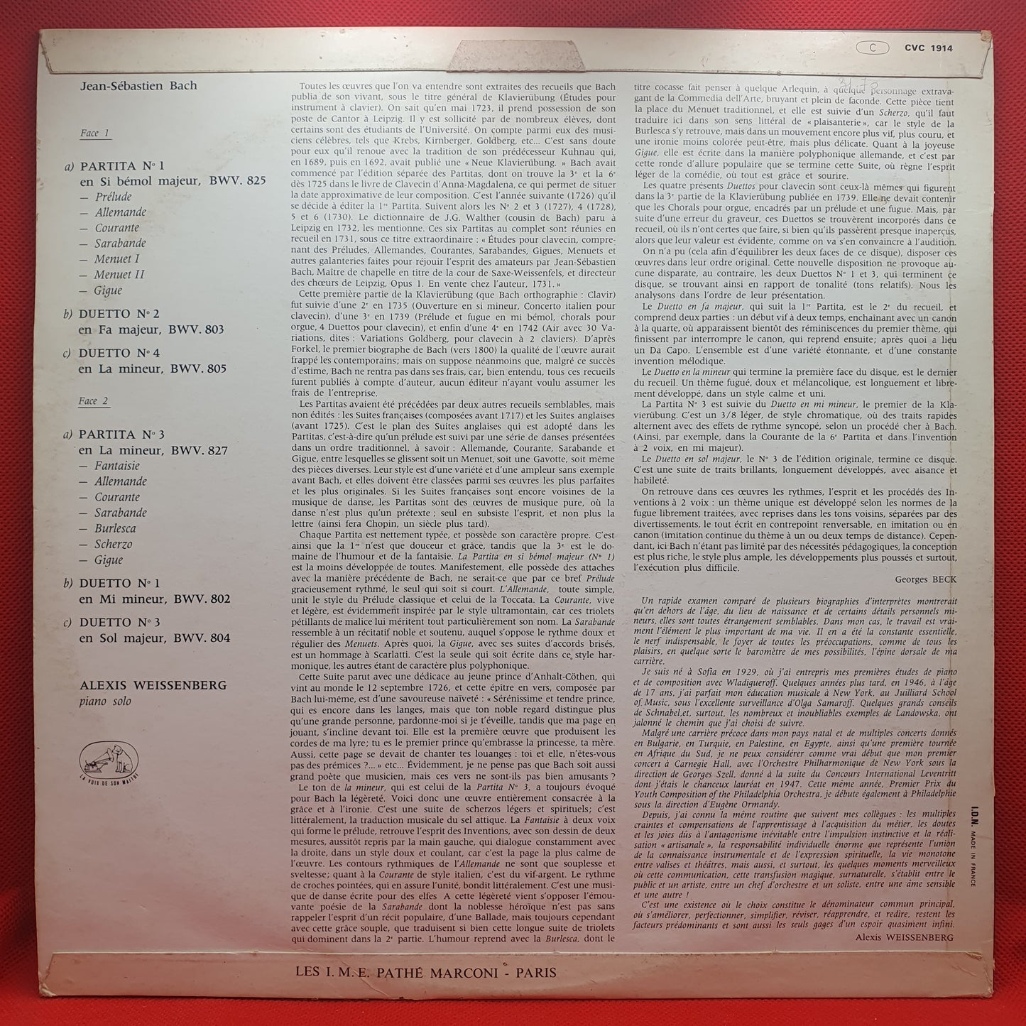 Weissenberg – J.S. Bach Partita N° 1 / Partita N° 3 / Duos BWV 802 A 805