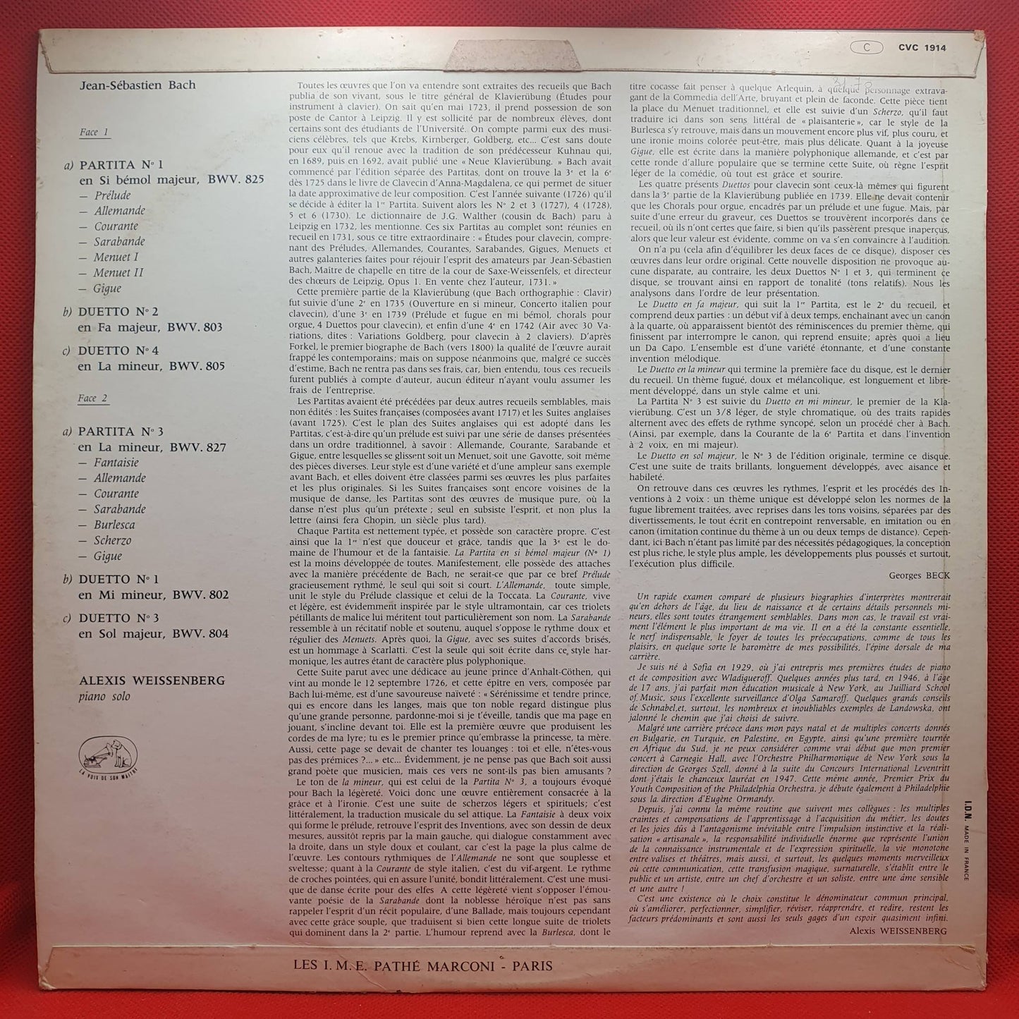Weissenberg – J.S. Bach Partita N° 1 / Partita N° 3 / Duos BWV 802 A 805