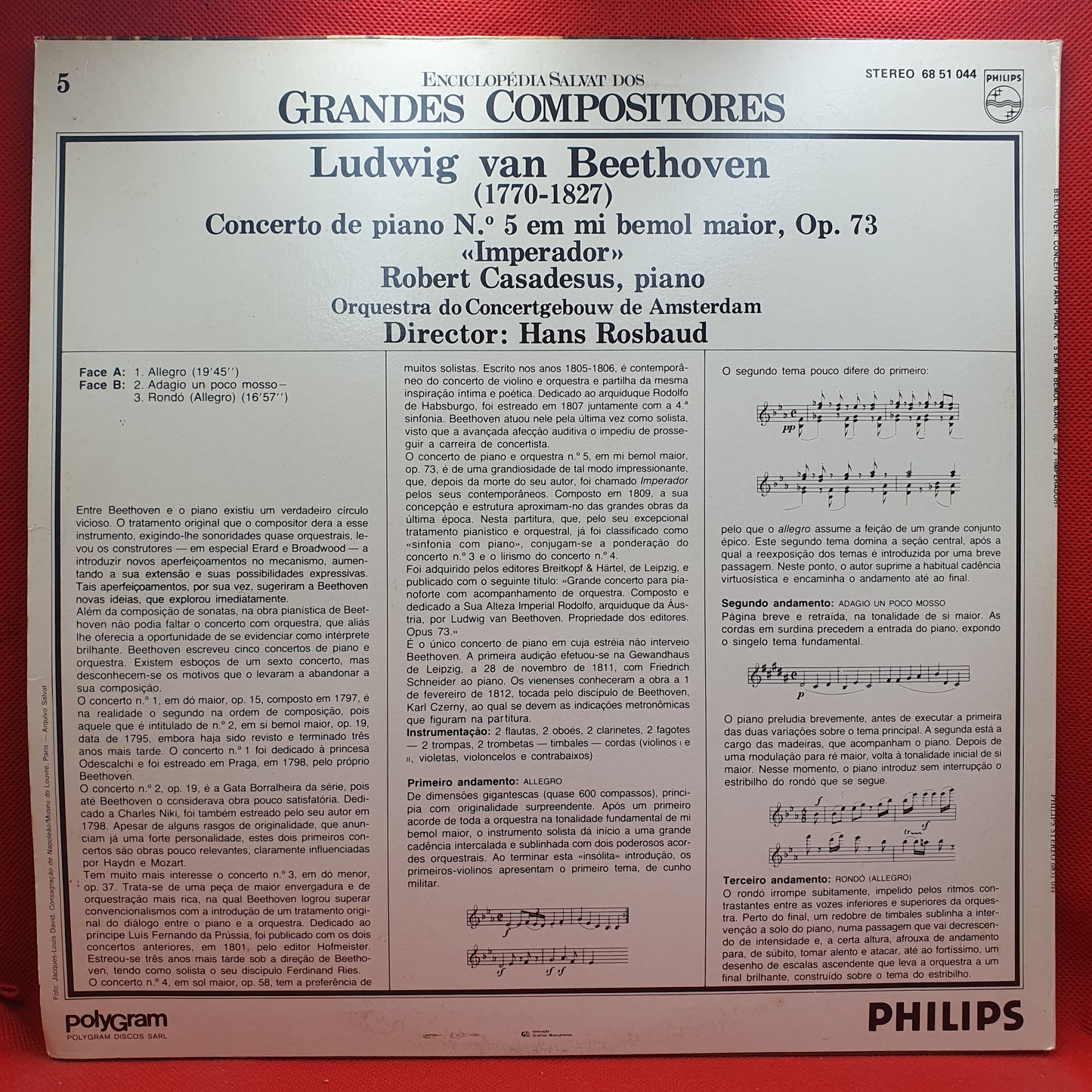 Ludwig van Beethoven - Robert Casadesus, Hans Rosbaud – Concierto De Piano N.° 5 Em Mi Bemol Maior, Op. 73 "Imperador"