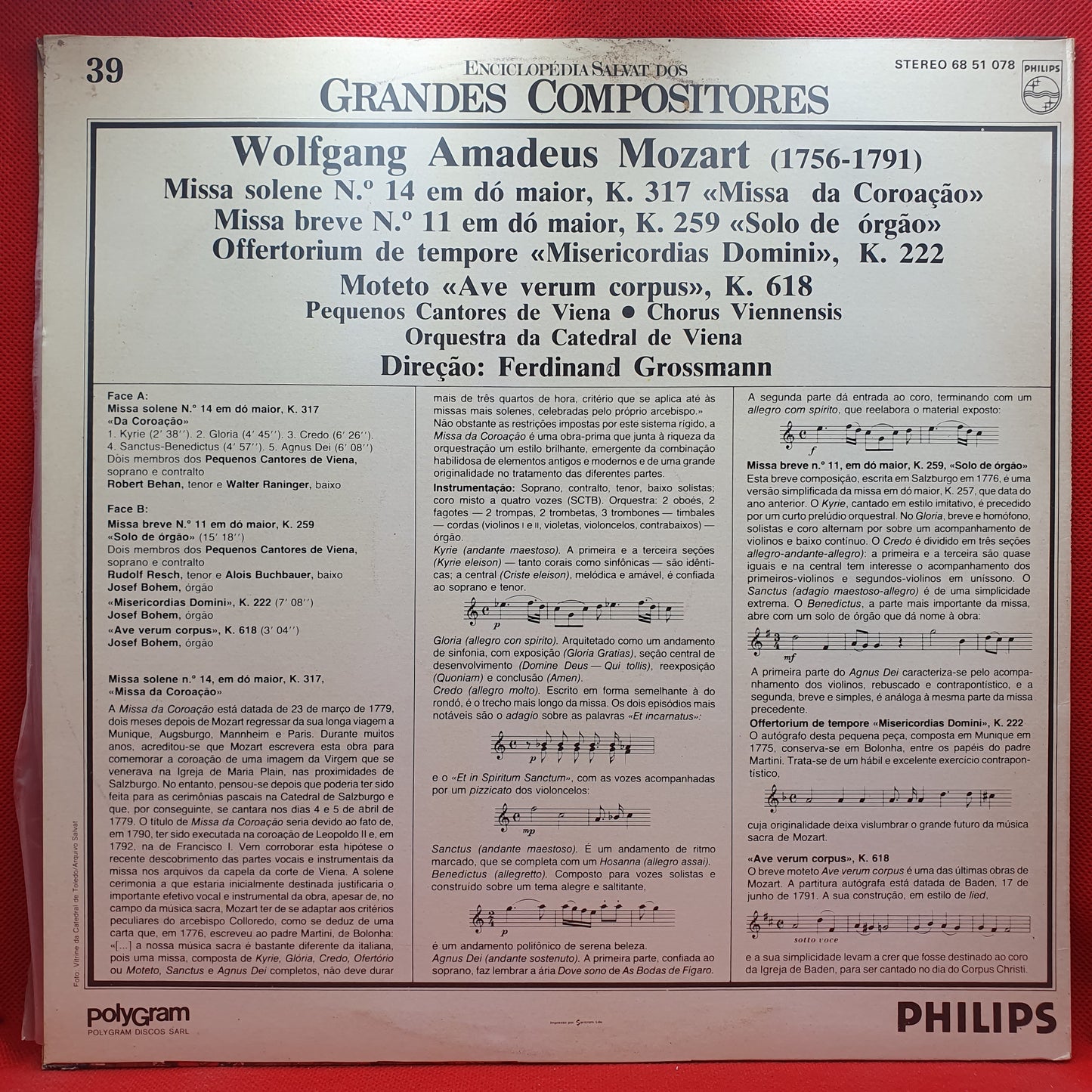W. A. Mozart , Pequenos Cantores De Viena , Orquestra Da Catedral De Viena – Missa Da Coroação, K.317 / Missa "Solo De Órgão", K.259