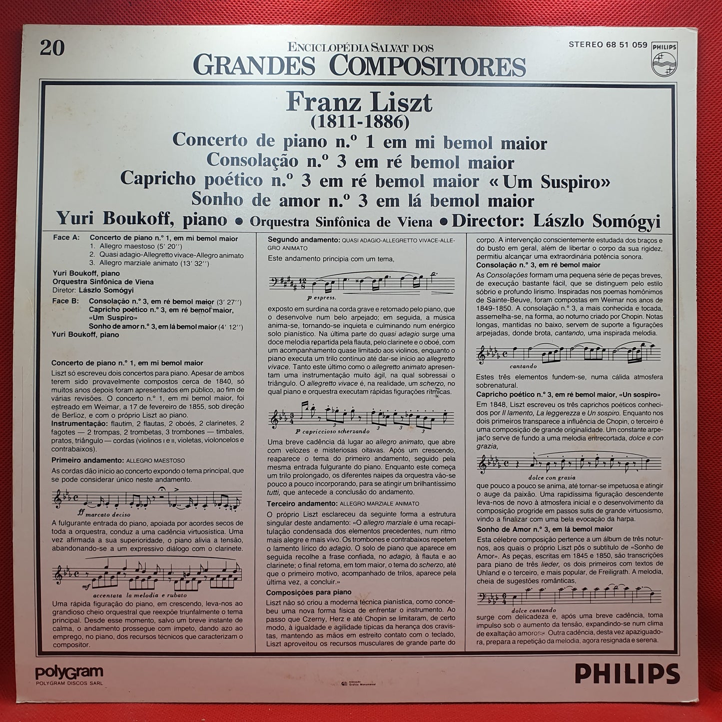 Franz Liszt - Yuri Boukoff, Orquestra Sinfônica de Viena – Concerto de Piano Nº1 Em Mi Bemol Maior, Consolação Nº 3 Em Ré Bemol Maior