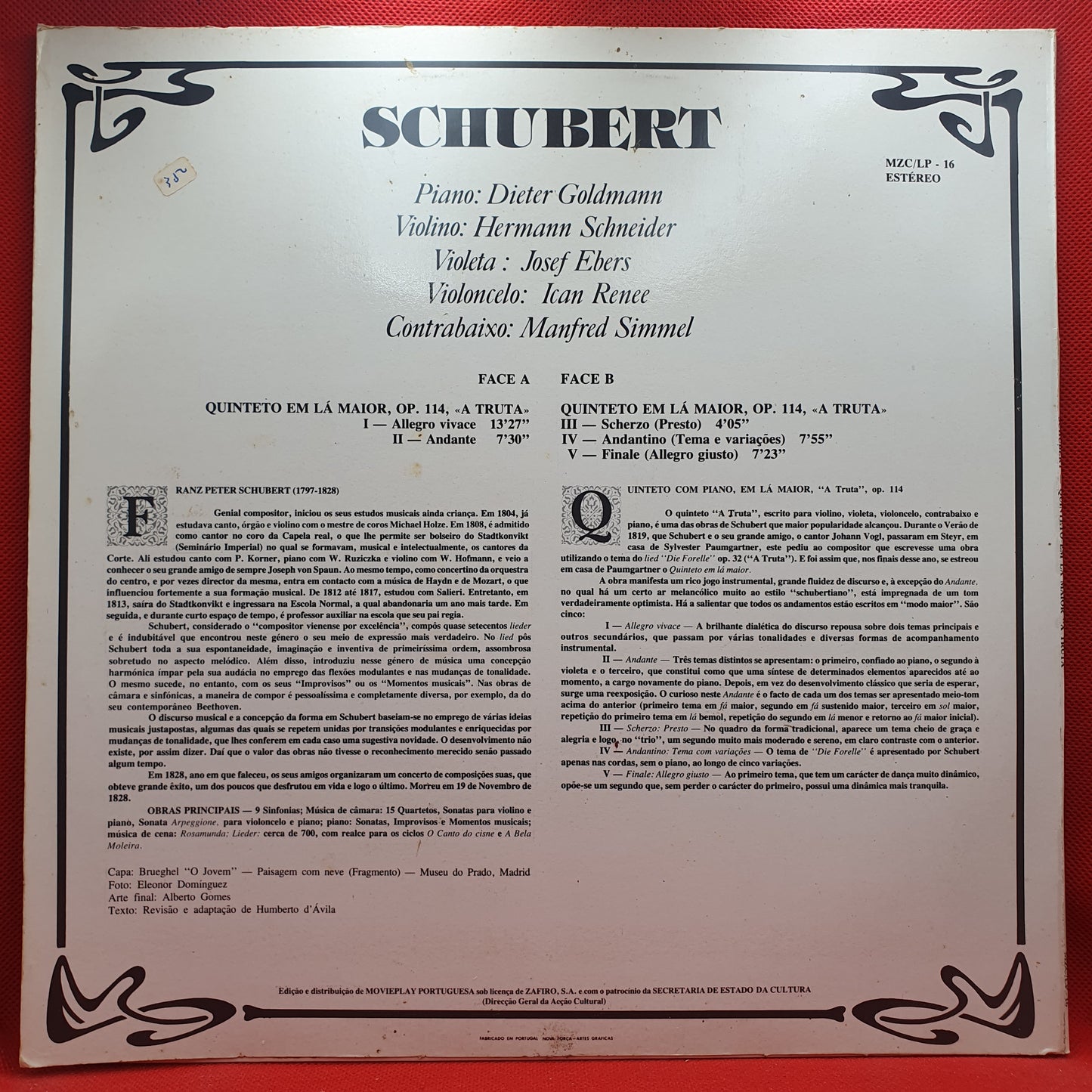 Franz Schubert, Hermann Schneider, Josef Ebers, Ican Renee, Manfred Simmel – Quinteto Em Lá Maior, Op.114 "A Truta"