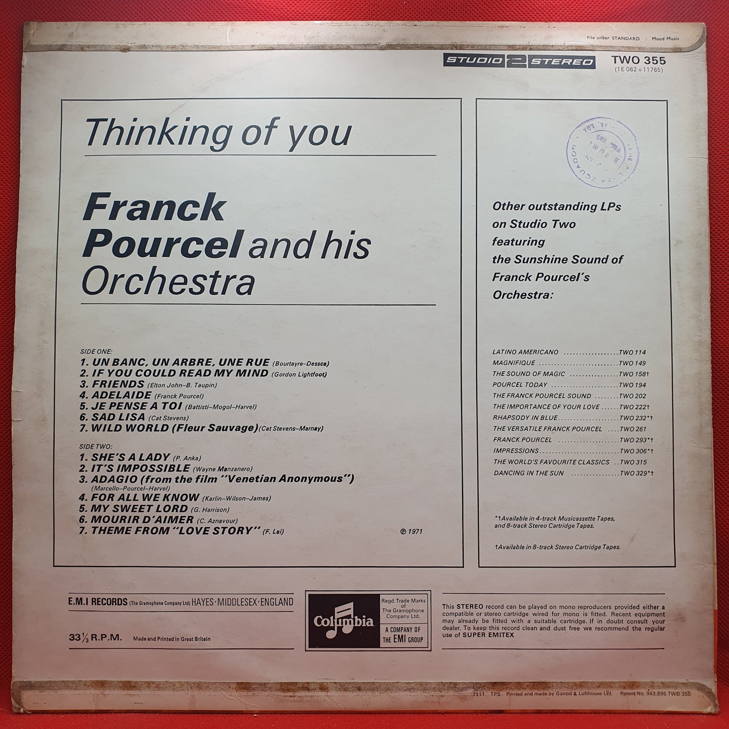 Franck Pourcel And His Orchestra – Thinking Of You