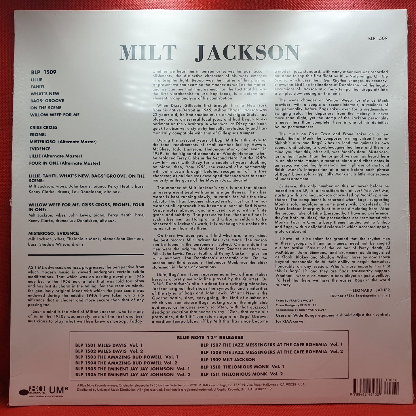 Milt Jackson - Milt Jackson With John Lewis, Percy Heath, Kenny Clarke, Lou Donaldson And The Thelenious Monk Quintet (LP)