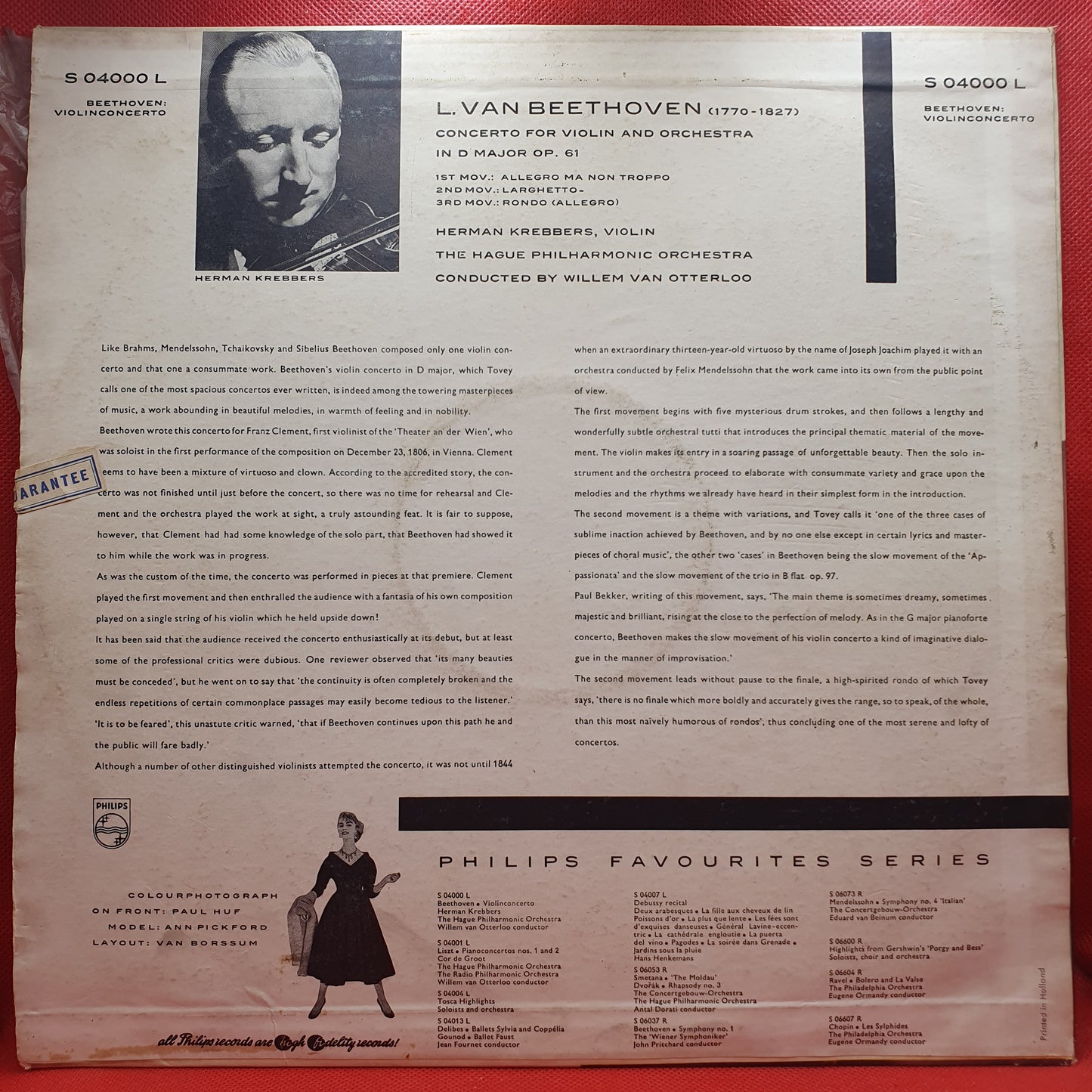 Beethoven*, Herman Krebbers, The Hague Philharmonic Orchestra*, Willem Van Otterloo - Violinconcerto (LP)