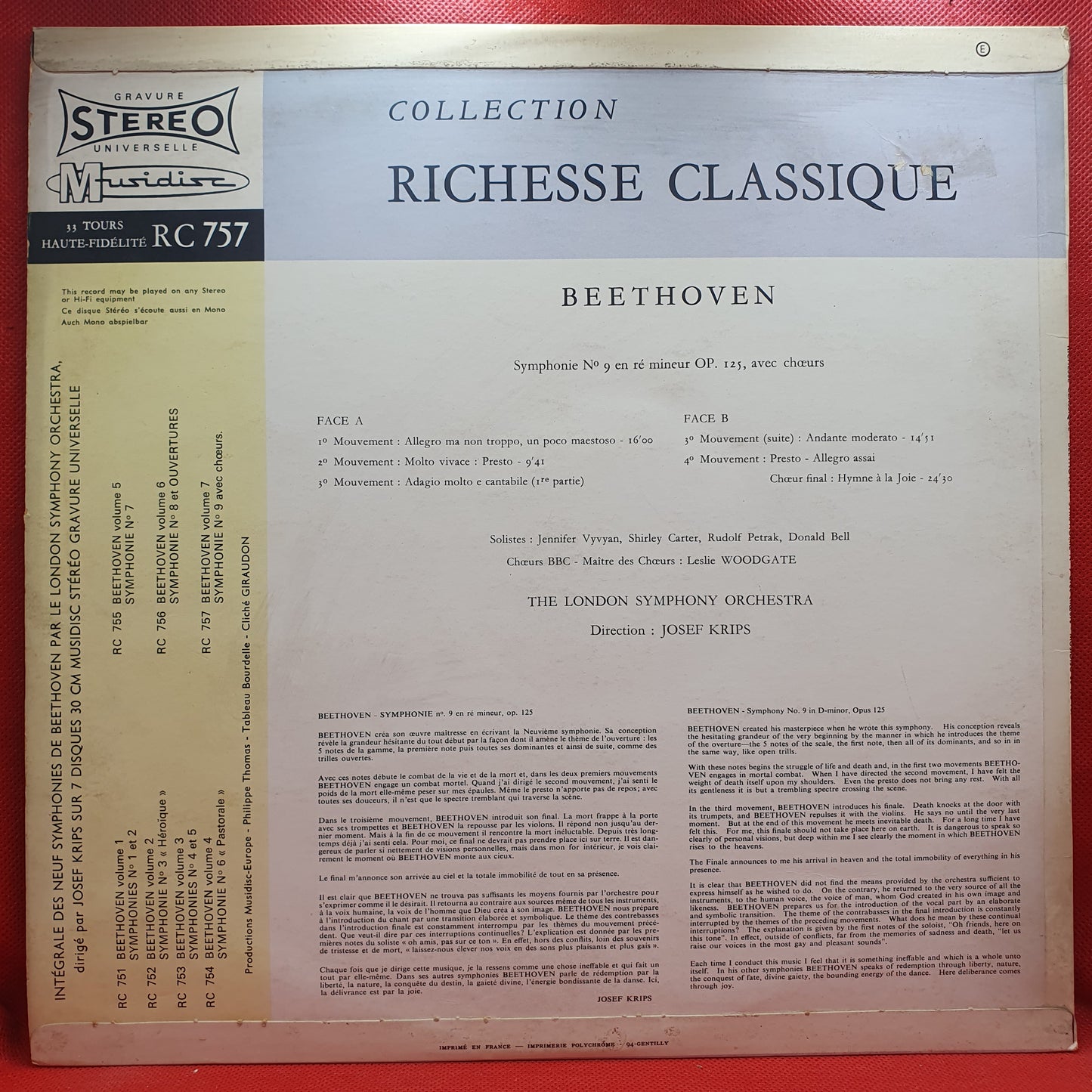 Beethoven* – The London Symphony Orchestra*, Josef Krips - Symphonie N° 9 Avec Choeurs (LP)