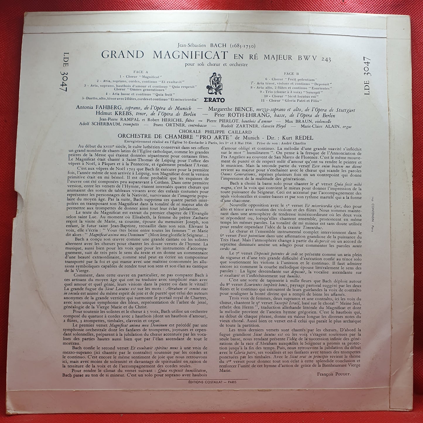 J.-S. Bach* - Antonia Fahberg, Margarethe Bence, Helmut Krebs, Peter Roth-Ehrang, Chorale Philippe Caillard, Orchestre De Chambre Pro Arte De Munich*, Kurt Redel - Grand Magnificat En Ré Majeur BWV 243 Pour Soli Et Orchestre (LP)