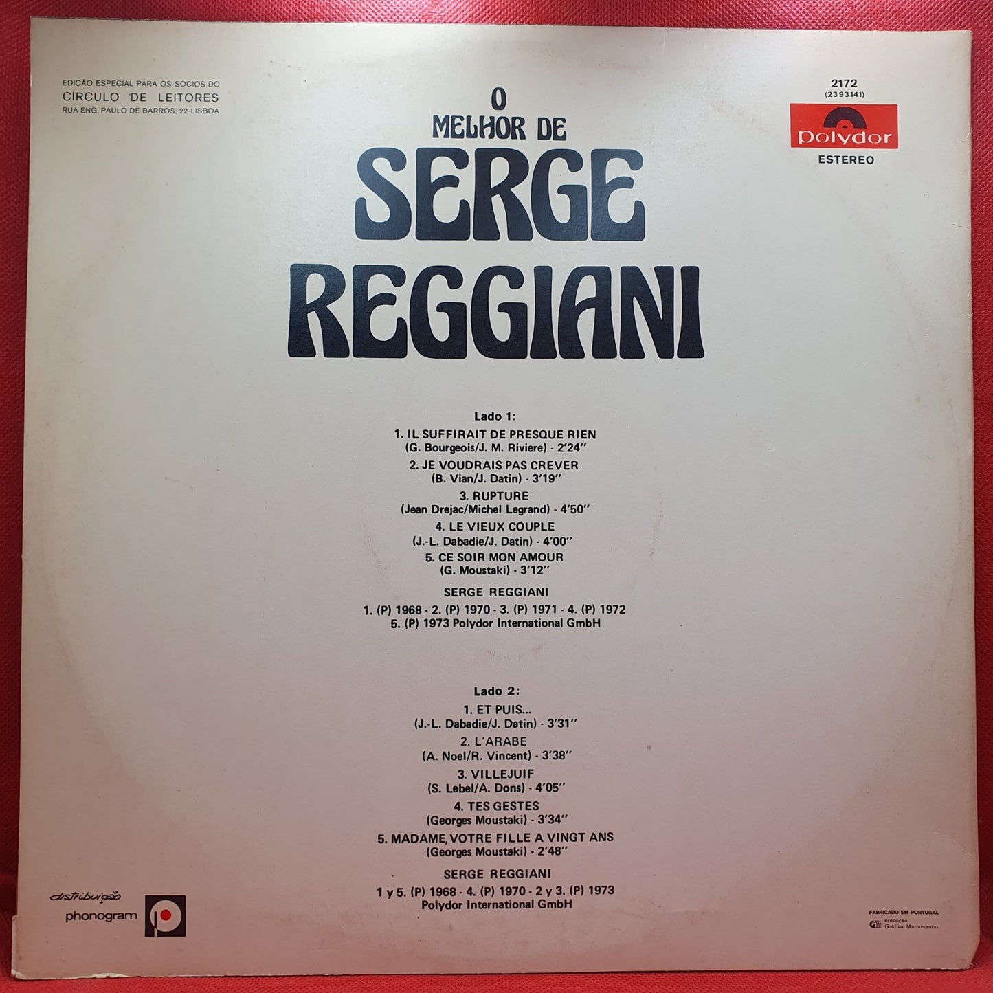 Serge Reggiani - O Melhor De Serge Reggiani (LP)