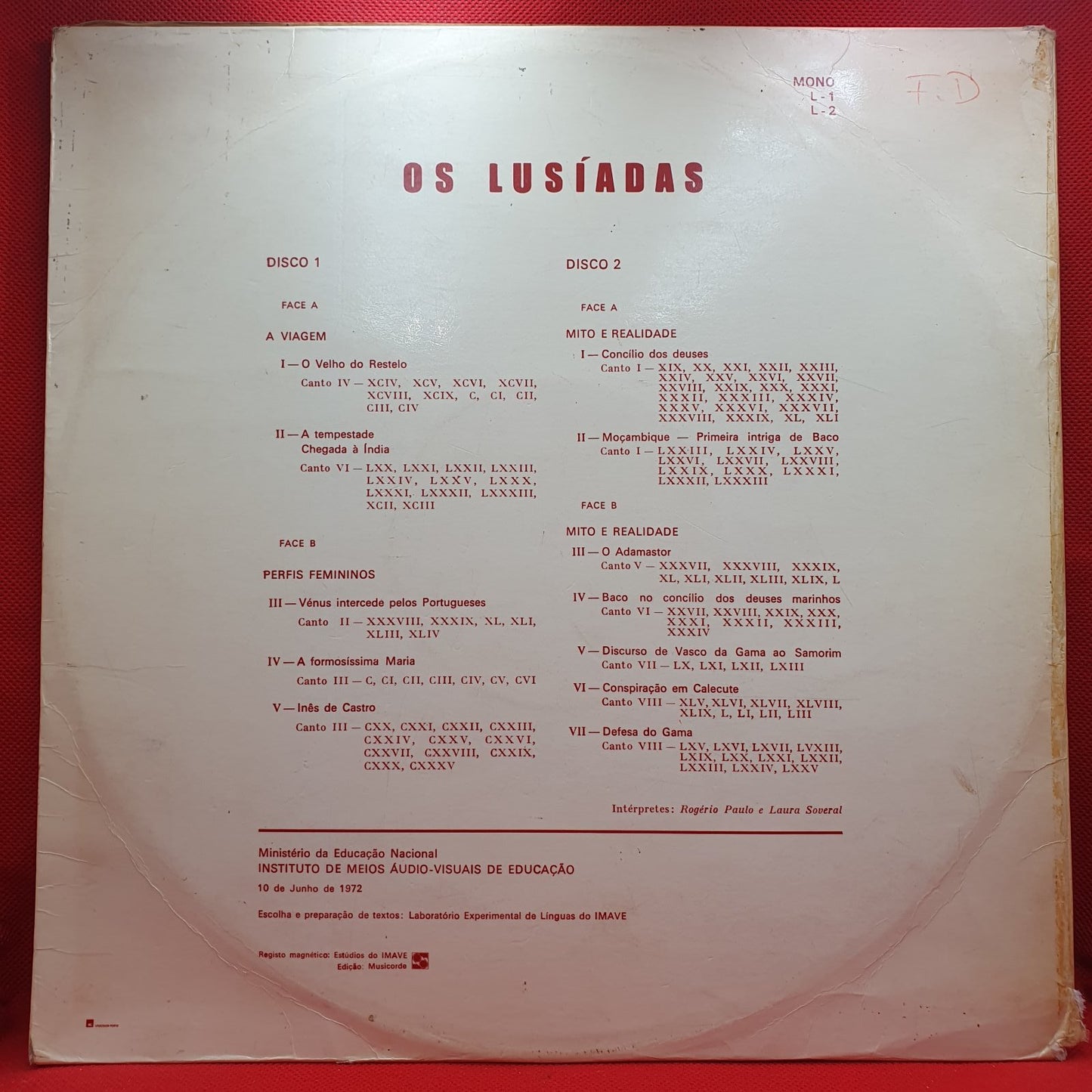 Luís de Camões - Rogério Paulo, Laura Soveral - Camões: Os Lusíadas (2xLP)