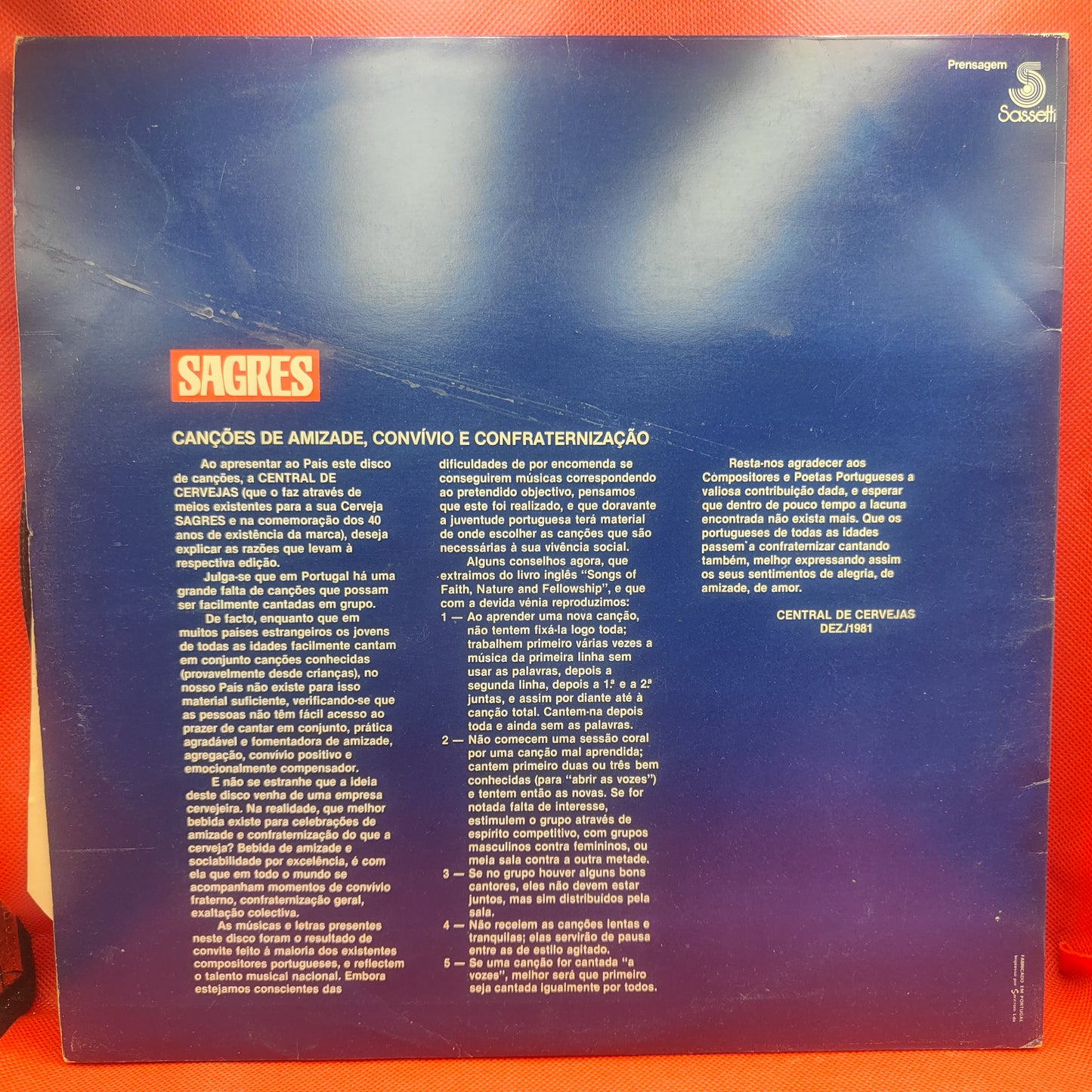 Various – Sagres 40 Anos De Cerveja - Venha Cantar Connosco 15 Canções De Convivio E Amizade