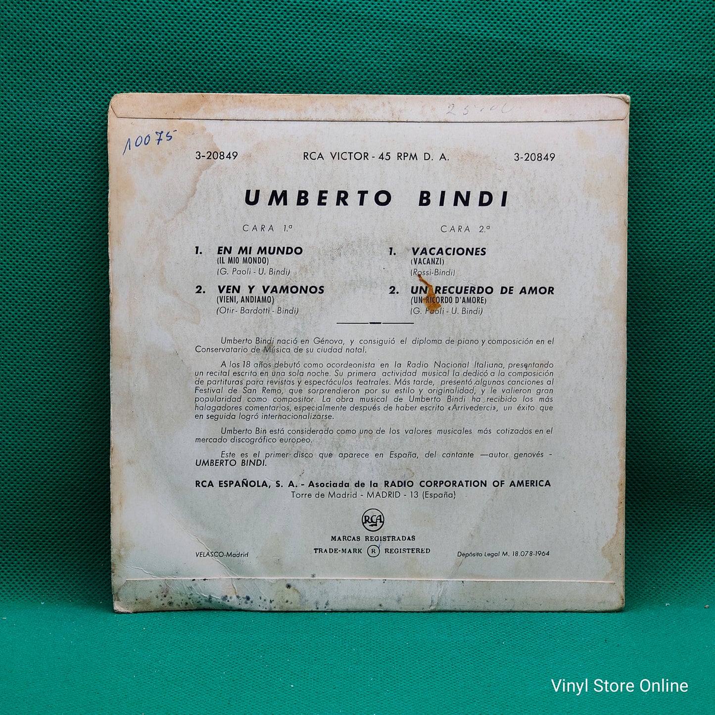 Umberto Bindi – Il Mio Mondo / Vieni, Andiamo / Vacanzi / Un Ricordo D'Amore