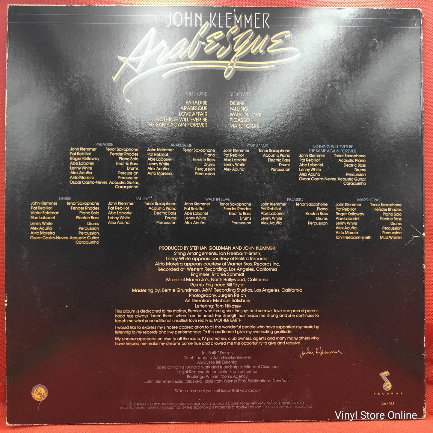 John Klemmer - Arabesque (LP, Album, San)