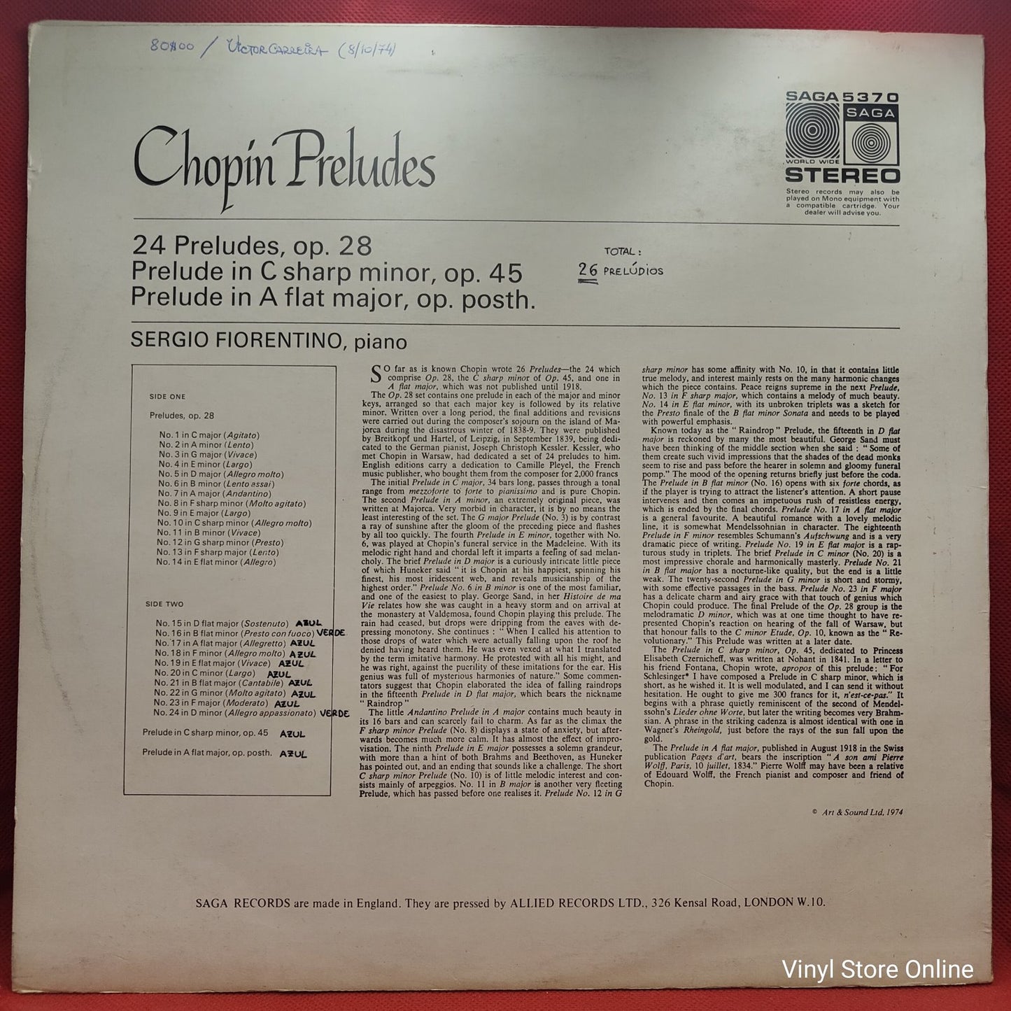 Chopin, Sergio Fiorentino - Preludes (LP, RE)