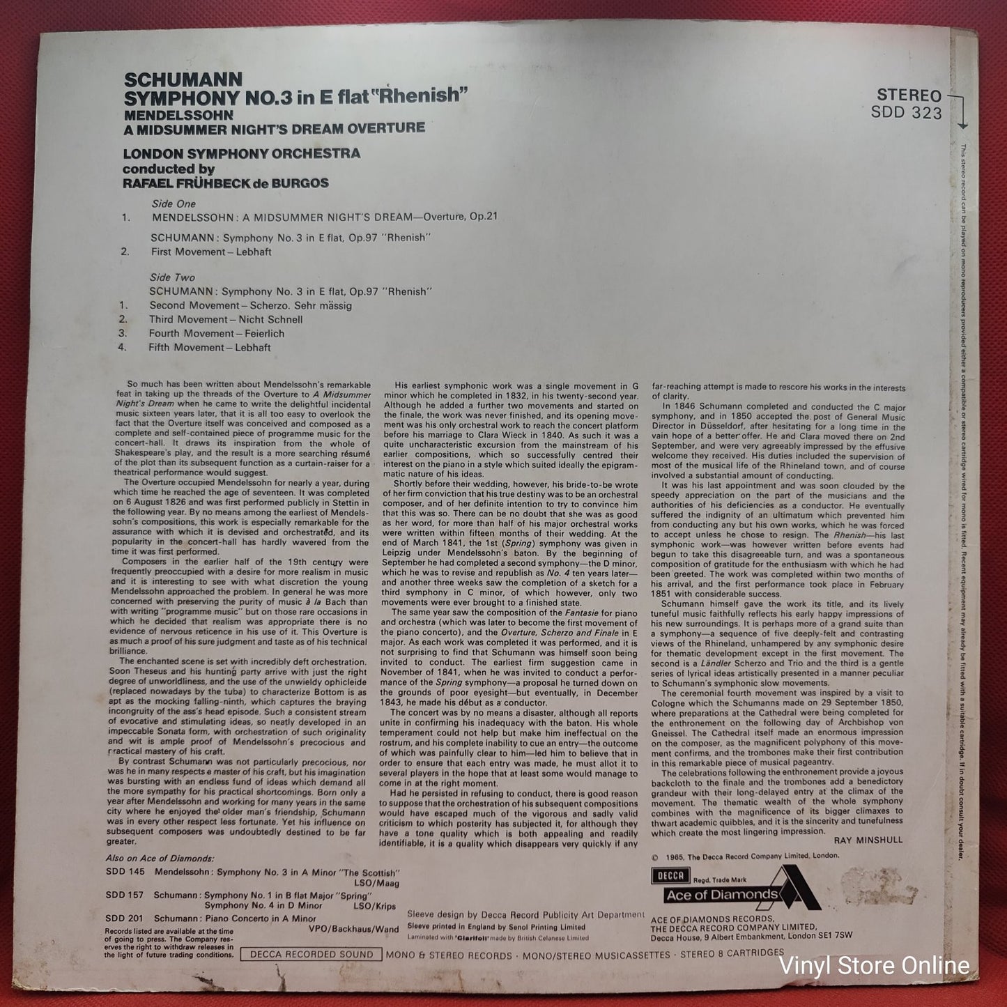 Schumann, Mendelssohn, London Symphony Orchestra - Symphony No.3 In E Flat "Rhenish", A Midsummer Night's Dream Overture (LP)