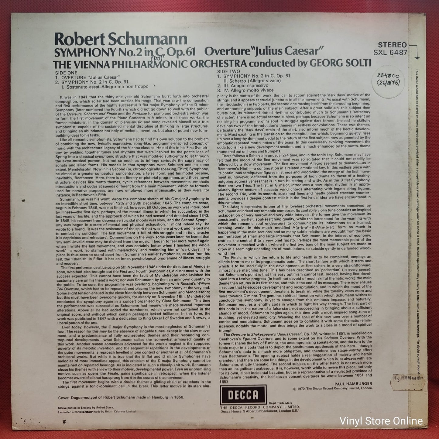 Schumann, Vienna Philharmonic ∙ Solti - Symphony No.2, Op.61 / Overture 'Julius Caesar' (LP)