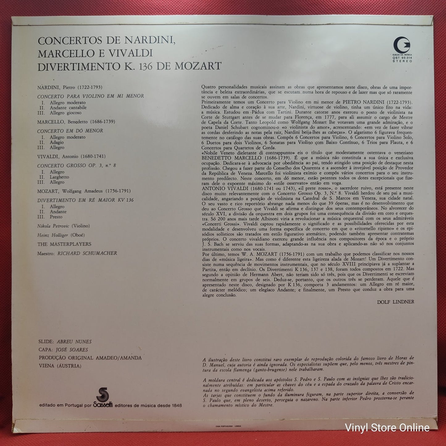 Nardini, Marcello, Vivaldi, Mozart - "The Masterplayers" - Concertos De Nardini, Marcello E Vivaldi - Divertimento K. 136 De Mozart (LP)