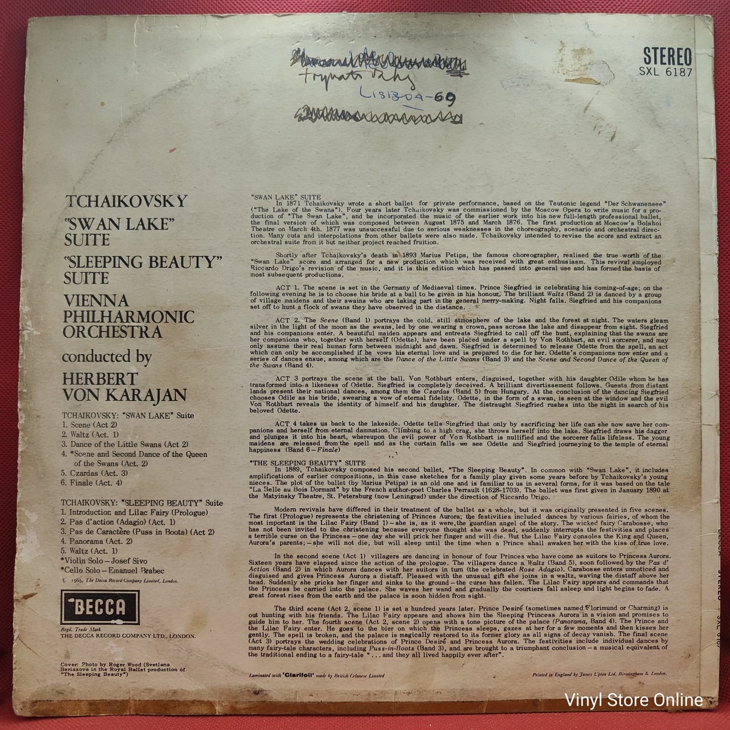 Tchaikovsky, Karajan : Vienna Philharmonic Orchestra - Swan Lake & Sleeping Beauty Suites (LP)