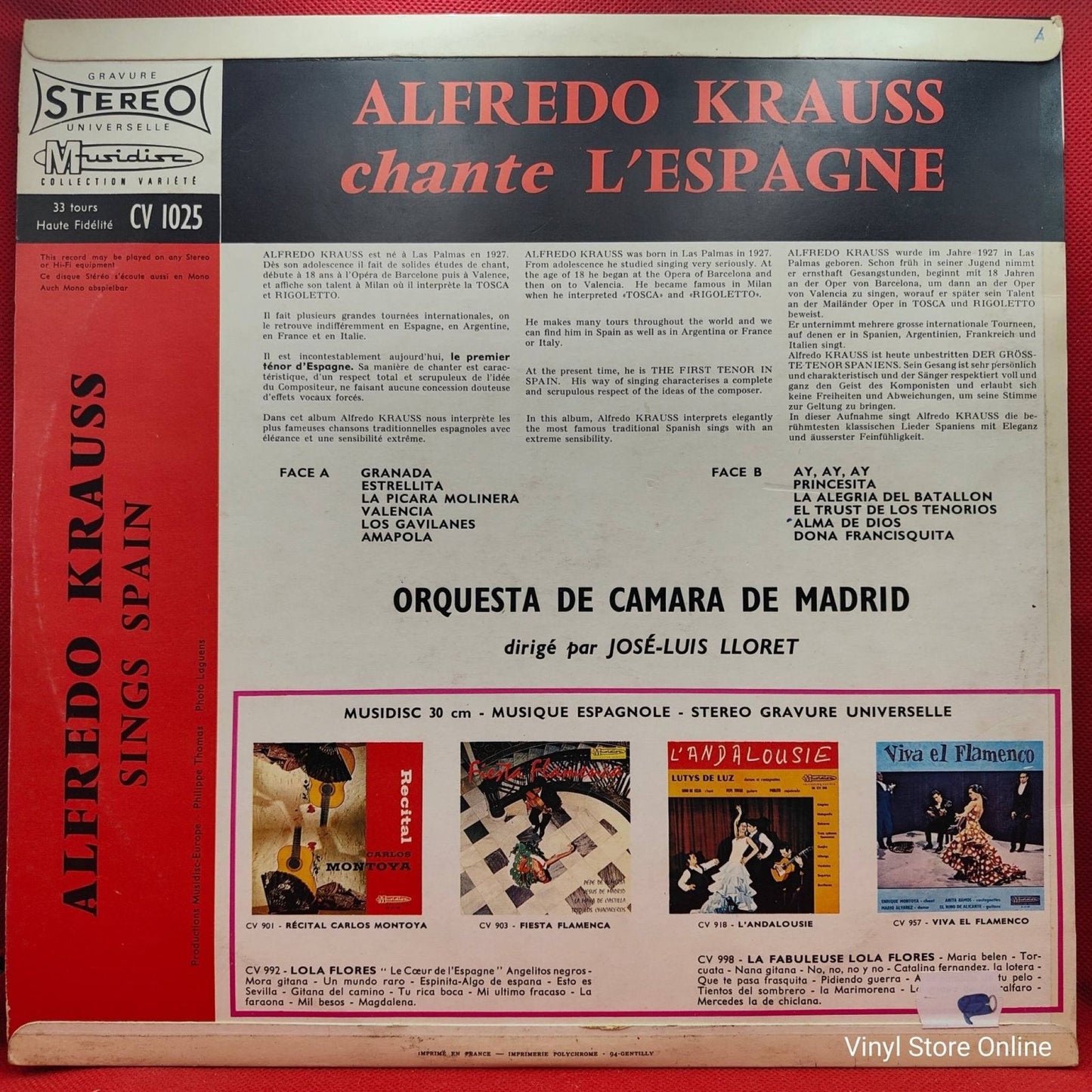 Alfredo Kraus, Orquesta de Cámara de Madrid – Chante L’Espagne - Vinyl Store Online