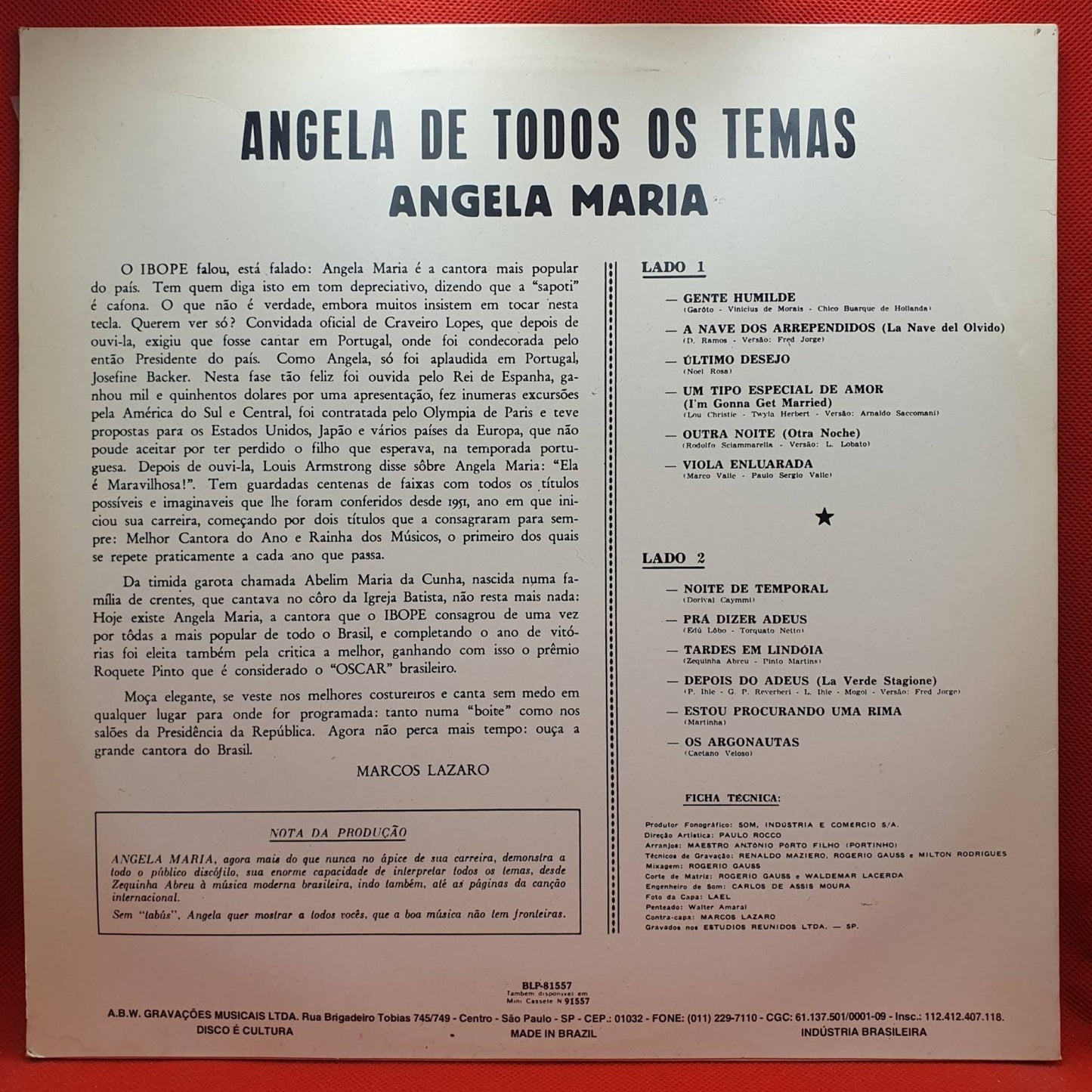 Angela Maria – Angela De Todos Os Temas - Vinyl Store Online