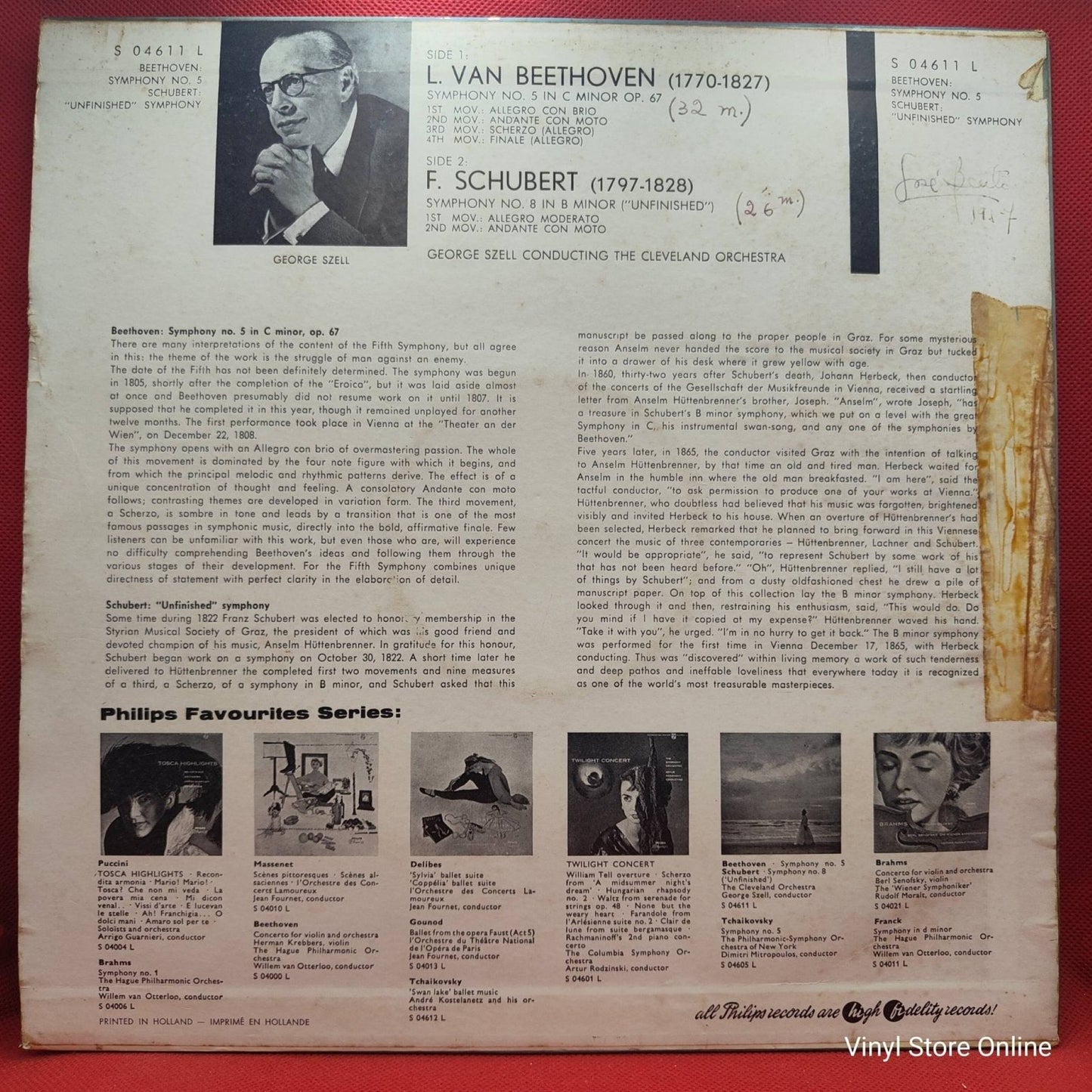 Beethoven, Schubert – Symphony No.5 In C Minor Op.67 / Symphony No. 8 In B Minor - Vinyl Store Online