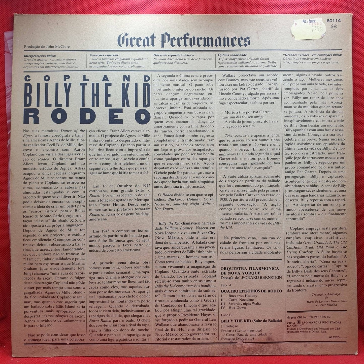 Bernstein, Orquestra Filarmónica De Nova Iorque – Billy The Kid / Rodeo - Vinyl Store Online