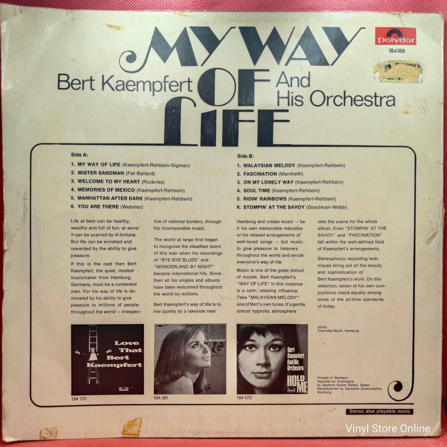 Bert Kaempfert And His Orchestra – My Way Of Life - Vinyl Store Online