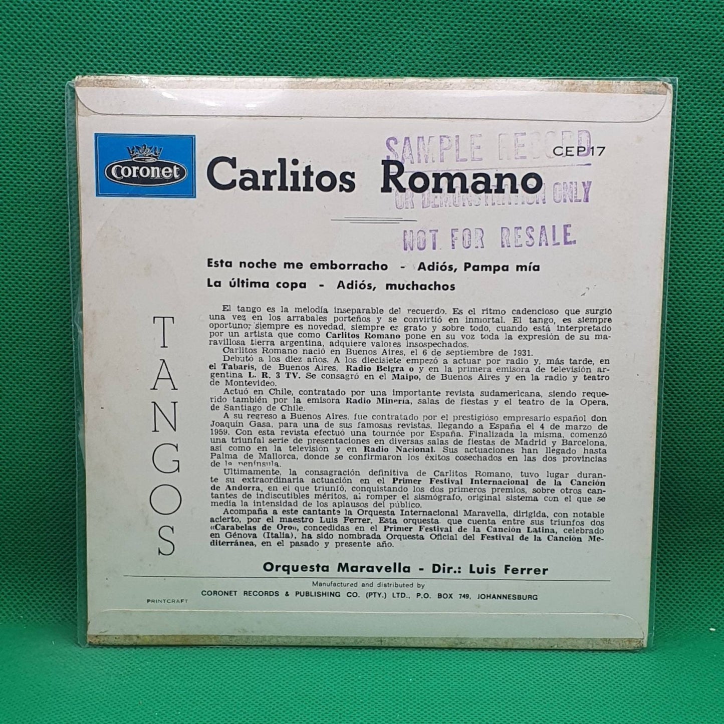 Carlitos Romano – tangos - Vinyl Store Online