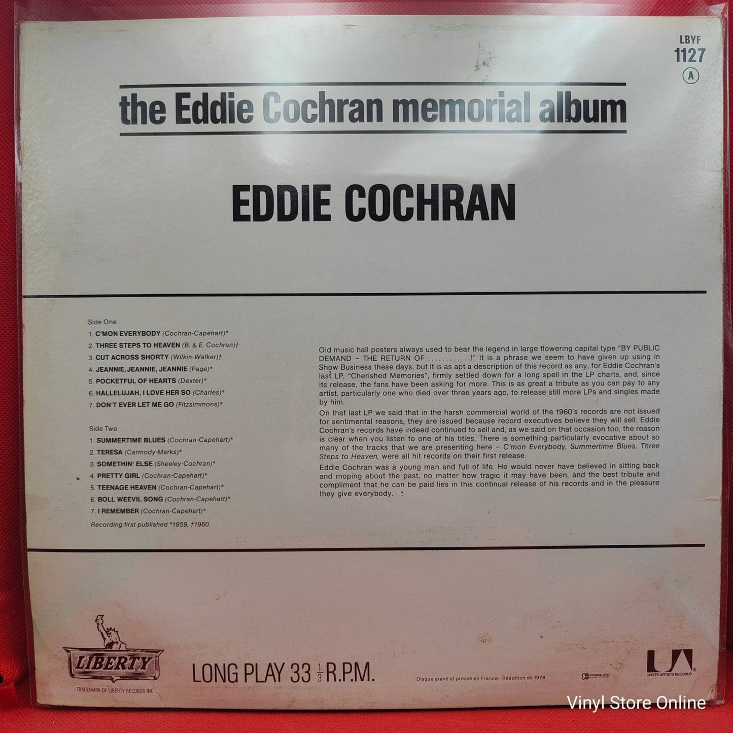 Eddie Cochran – The Eddie Cochran Memorial Album - Vinyl Store Online