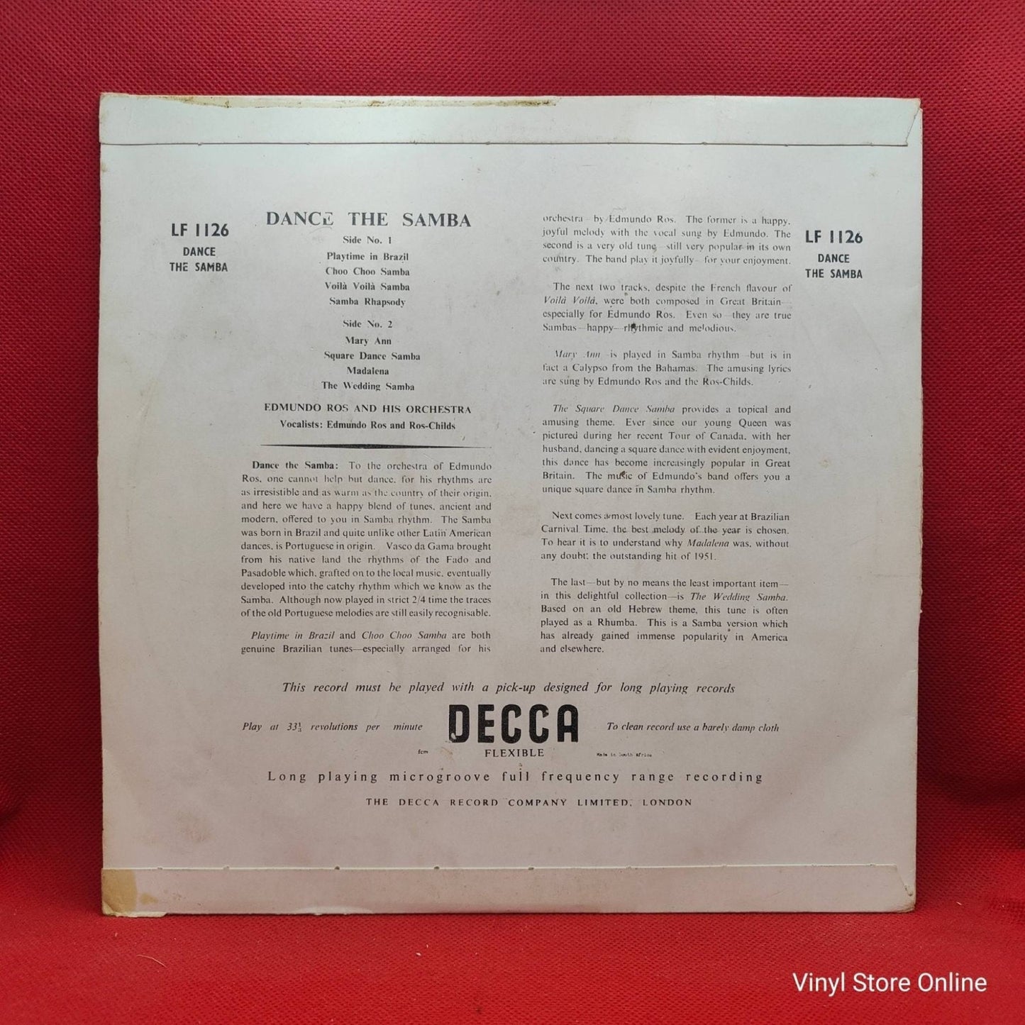 Edmundo Ros And His Orchestra – Dance The Samba - Vinyl Store Online