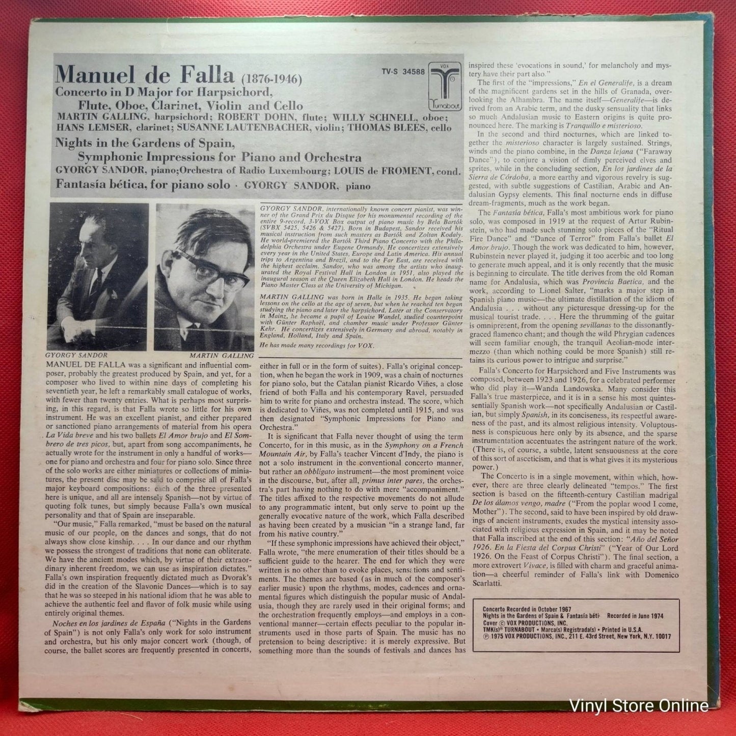 Falla – Nights In The Gardens Of Spain / Fantasía Bética / Harpsichord Concerto - Vinyl Store Online