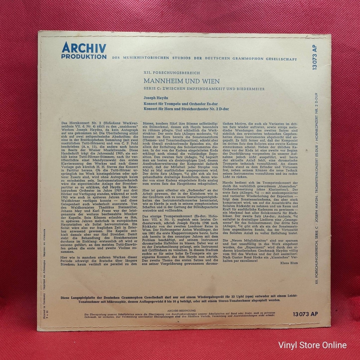 Joseph Haydn – Konzert Für Trompete Und Orchester Es - dur / Konzert Für Horn Und Streichorchester Nr. 2 D - dur - Vinyl Store Online