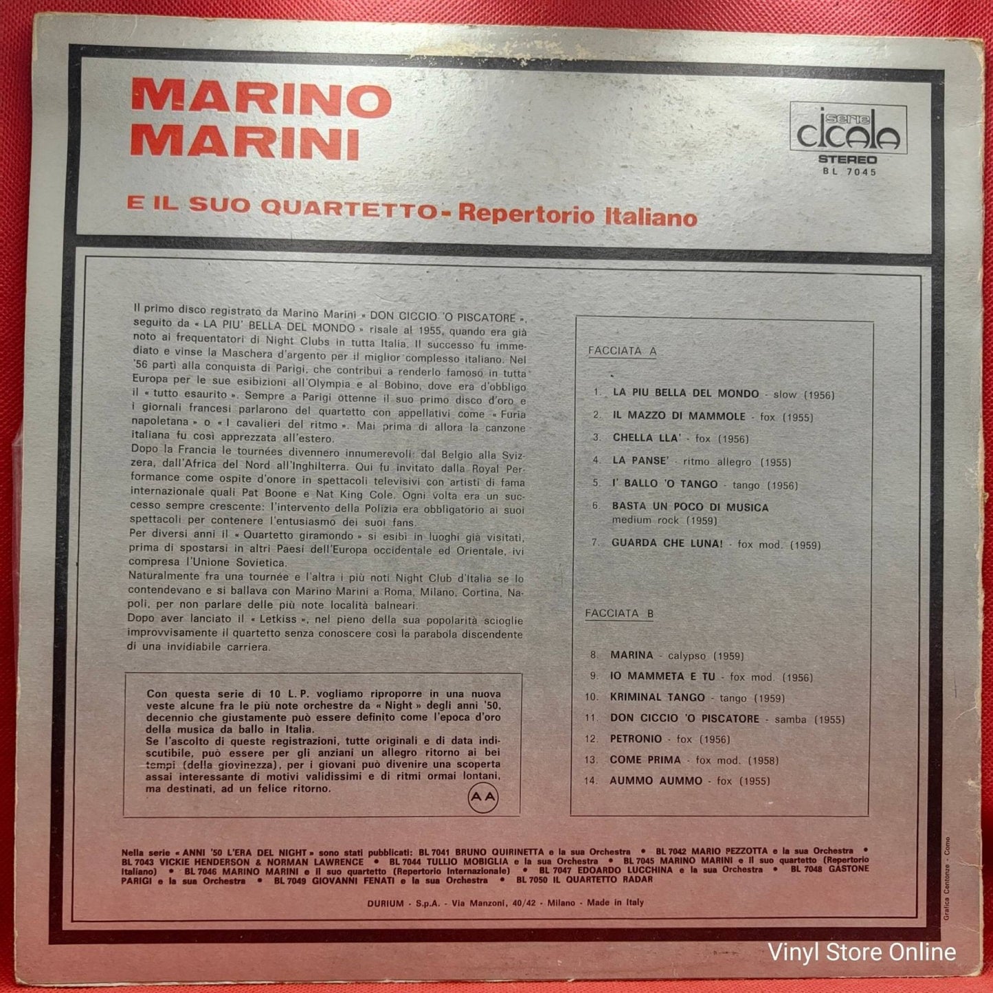 Marino Marini Ed Il Suo Quartetto – Marino Marini Ed Il Suo Quartetto - Vinyl Store Online