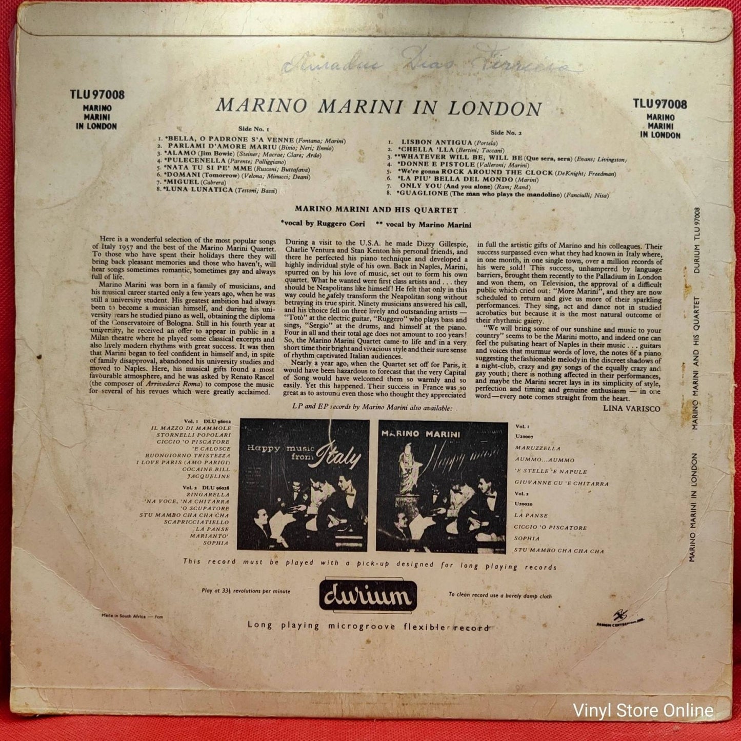 Marino Marini Ed Il Suo Quartetto – Marino Marini In London - Vinyl Store Online