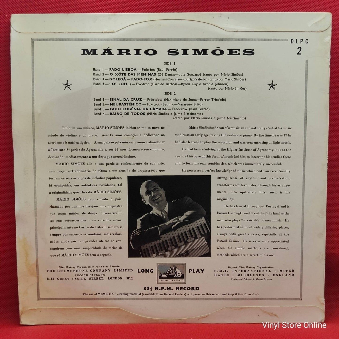 Mário Simões E Seu Conjunto – Fado Lisboa - Vinyl Store Online