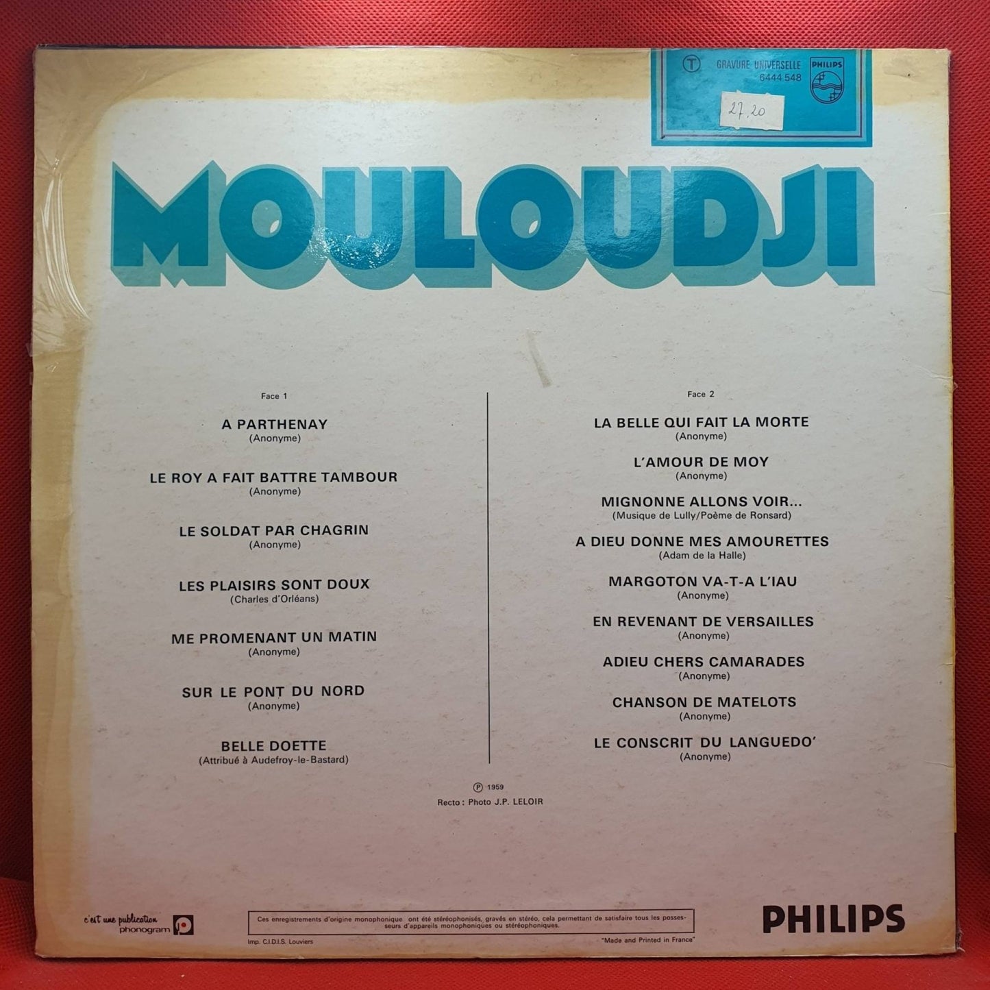 Mouloudji – Chansons Et Complaintes Du Temps Passé - Vinyl Store Online