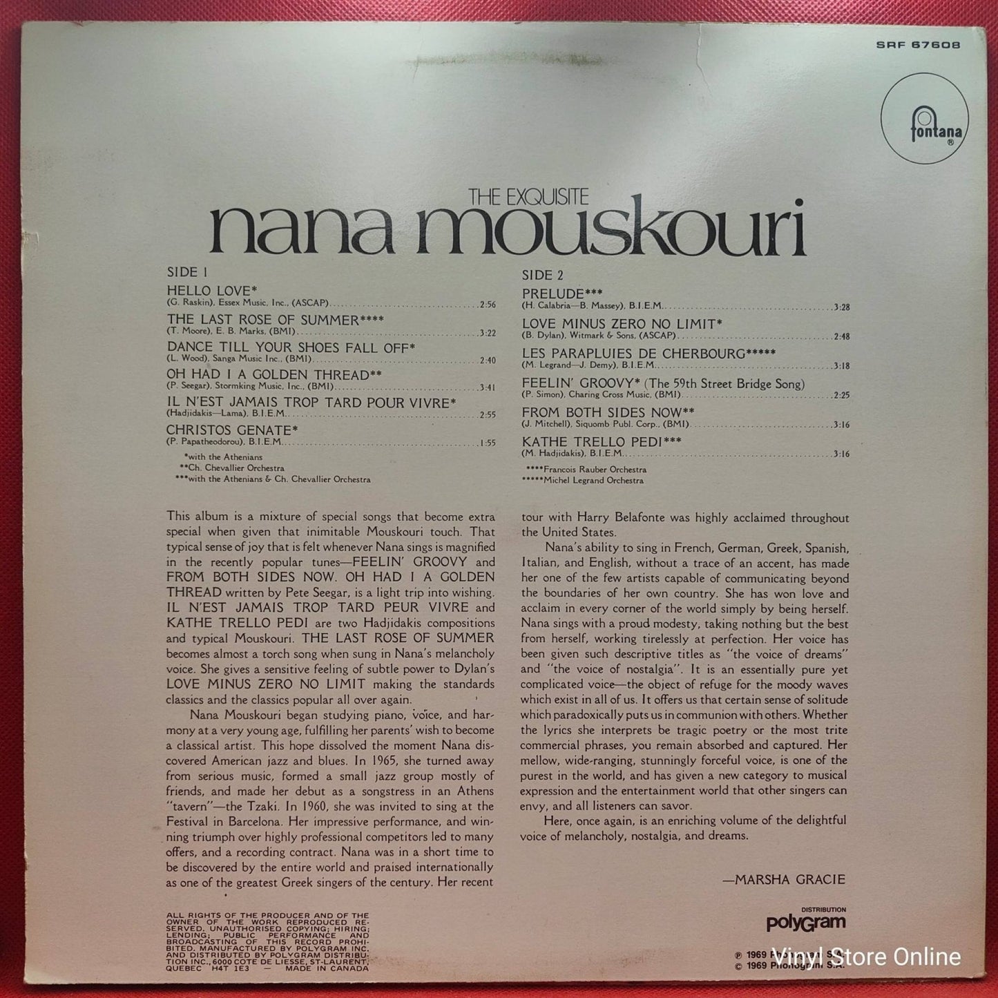 Nana Mouskouri – The Exquisite Nana Mouskouri - Vinyl Store Online