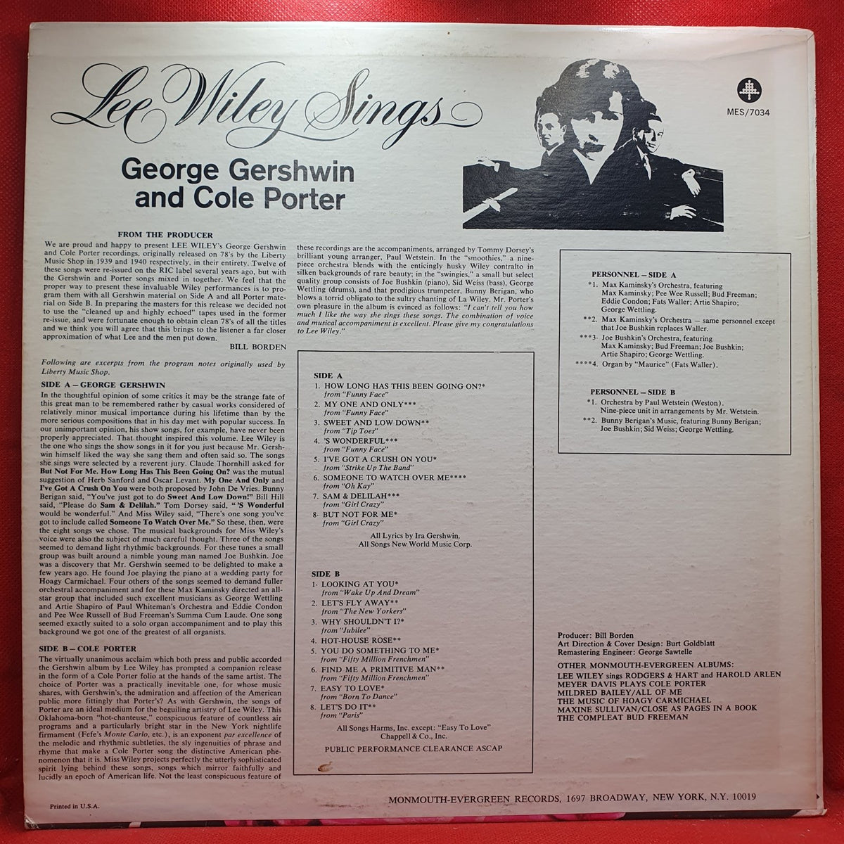 Lee Wiley - Lee Wiley Sings George Gershwin And Cole Porter (LP) · fotografia 2 · VSO#1658-3882