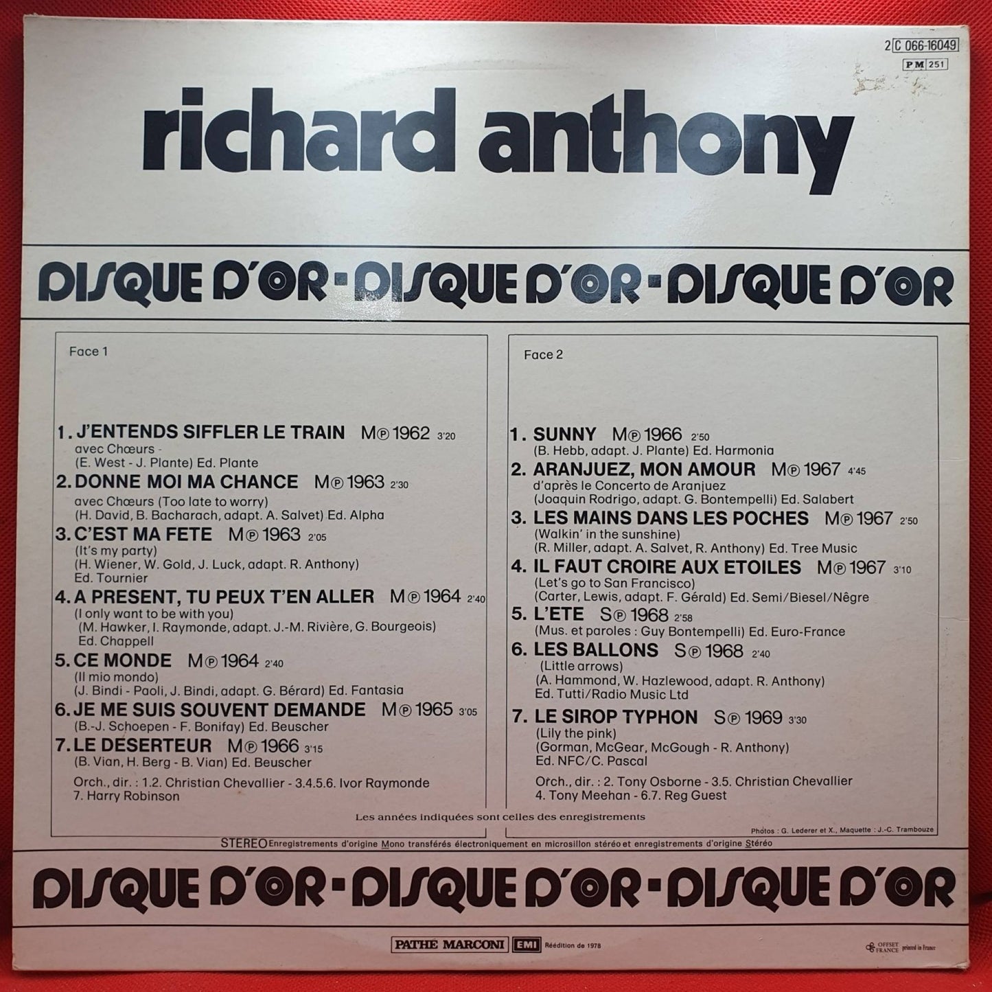 Richard Anthony – Disque D'Or - Vinyl Store Online