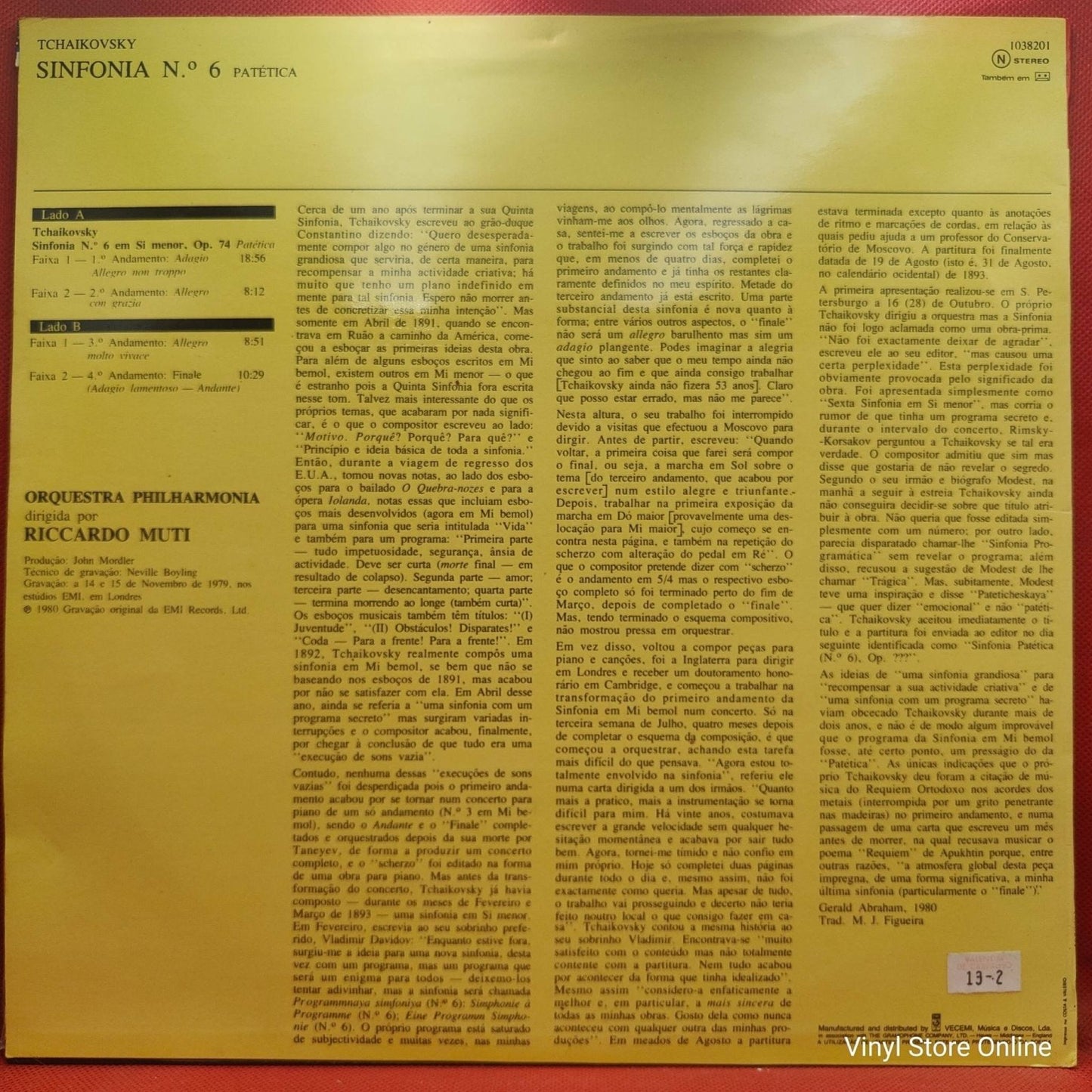 Tchaikovsky - Riccardo Muti, Philharmonia Orchestra – Symphony No. 6 "Pathetique" - Vinyl Store Online